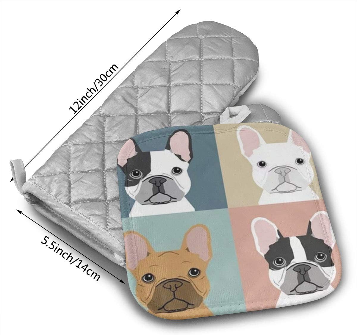 French Bulldogs Oven Mitts Pot Holders Set 2 Piece