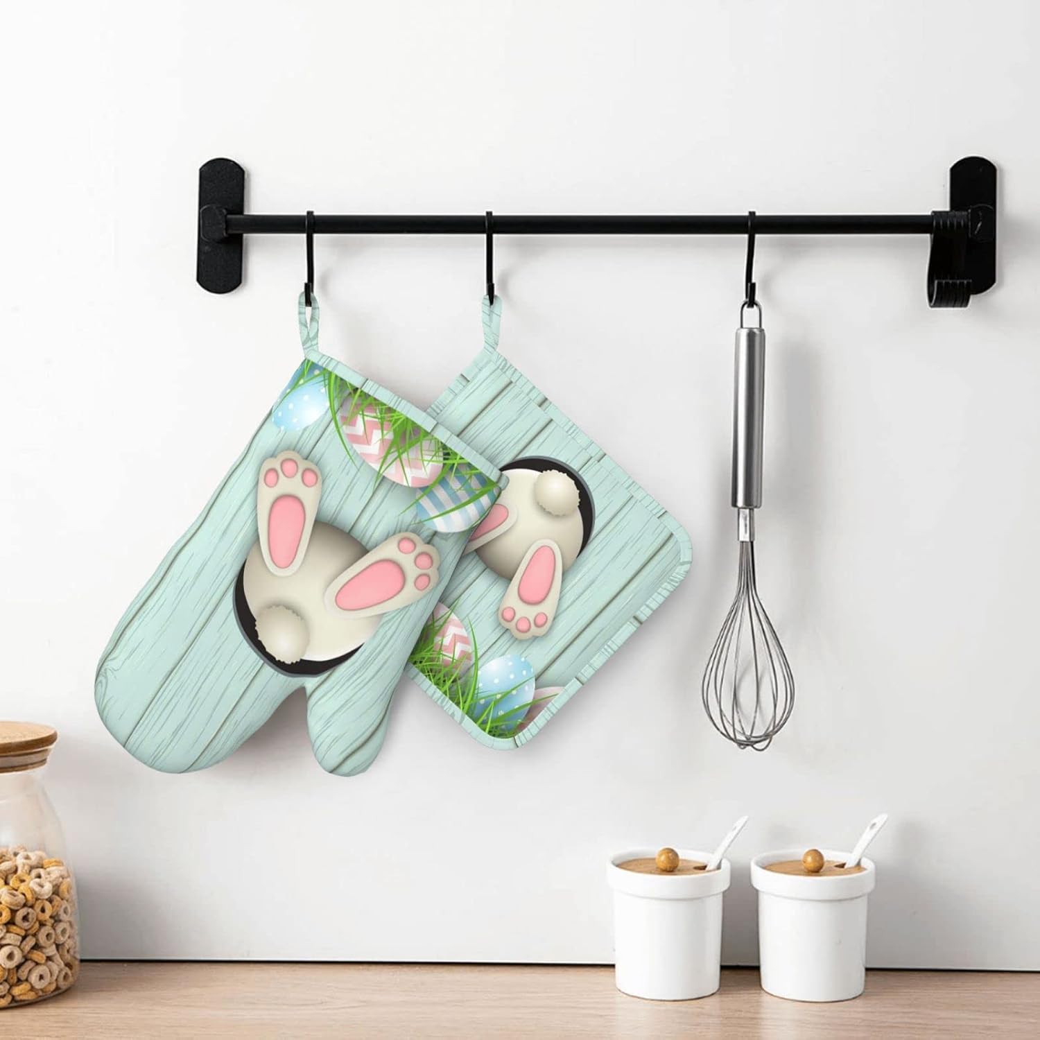 Easter Bunny Oven Mitts Set of 2 - White Adorn Your Kitchen