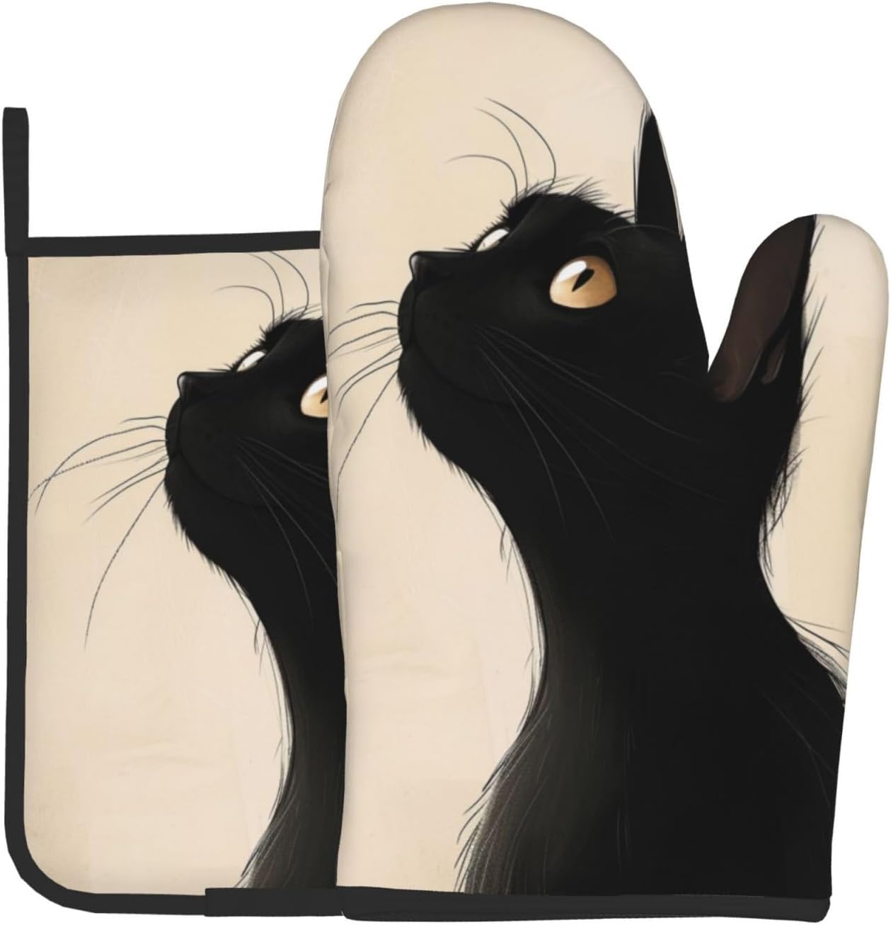 Halloween Black Cat Oven Mitts and Pot Holders Set