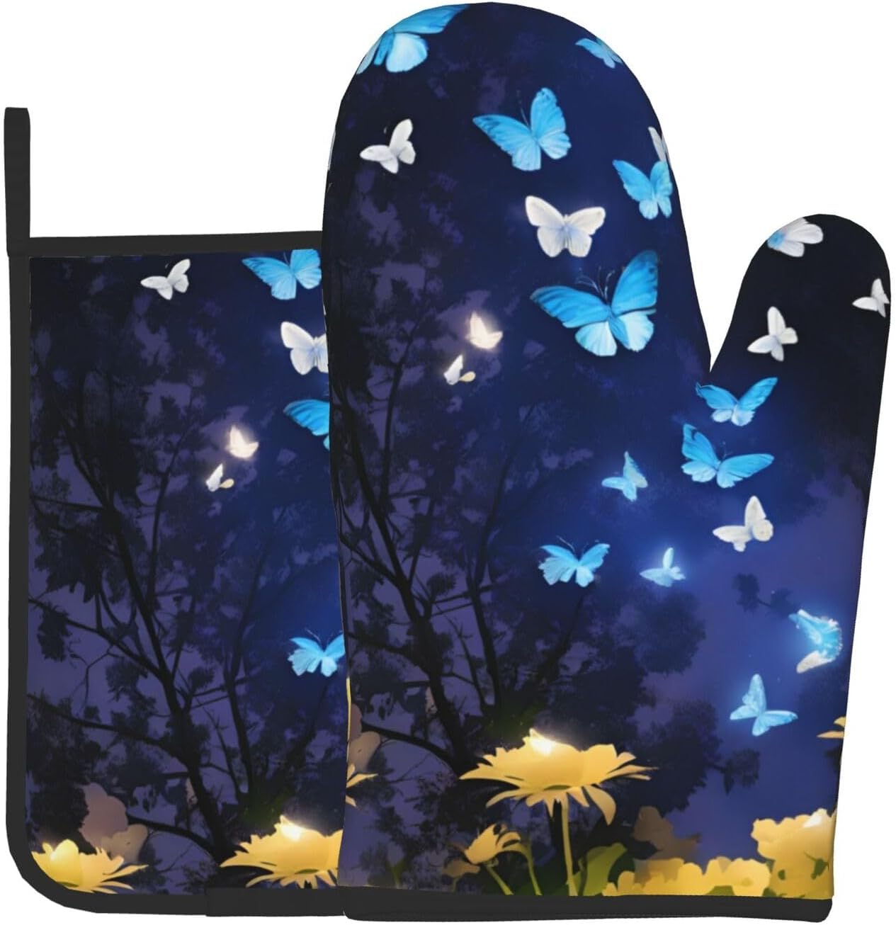 Quopvn Butterfly-Printed Oven Mitts and Pot Holders 2-Piece Set