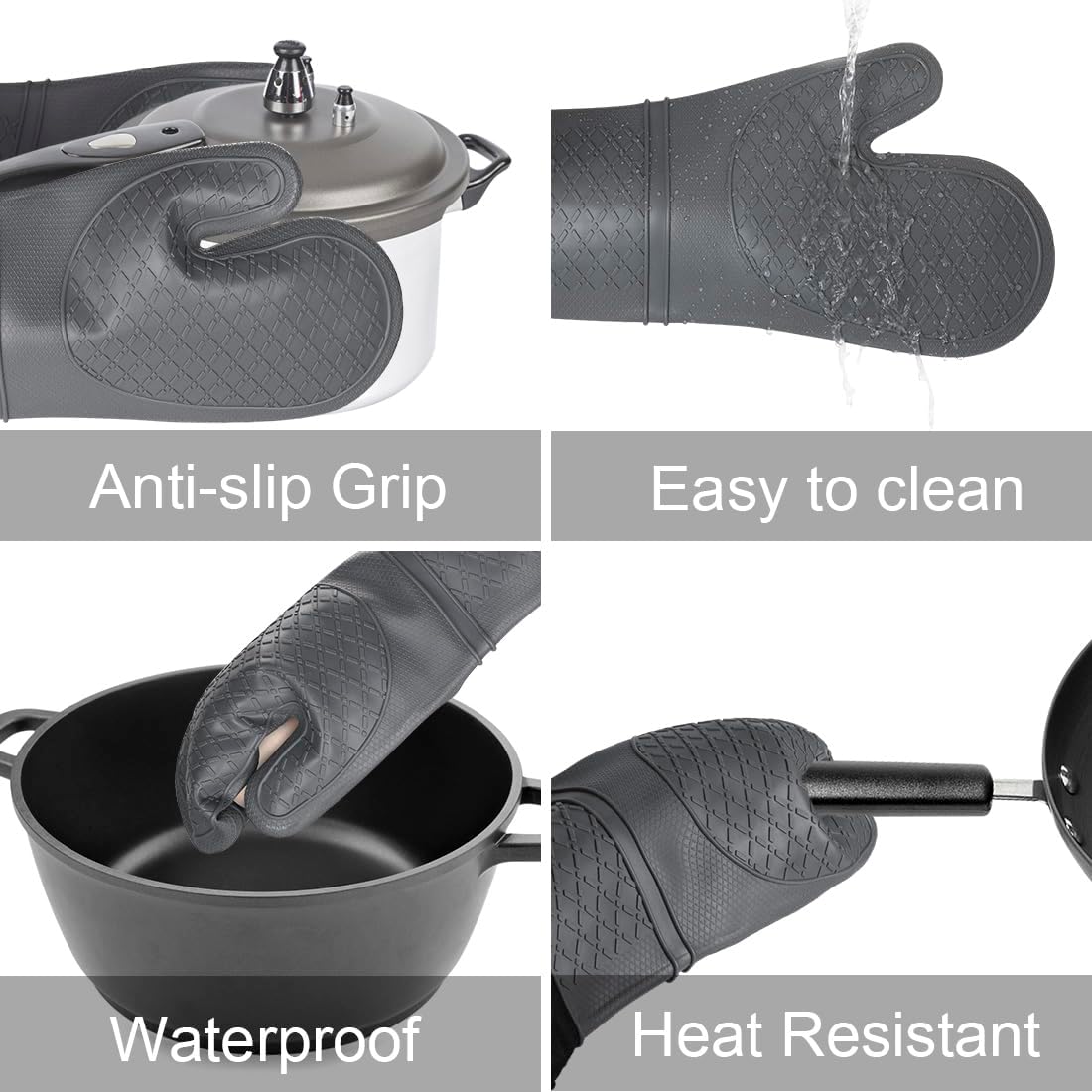 Two silicone oven mitts non-stick heat-resistant 500F 13in