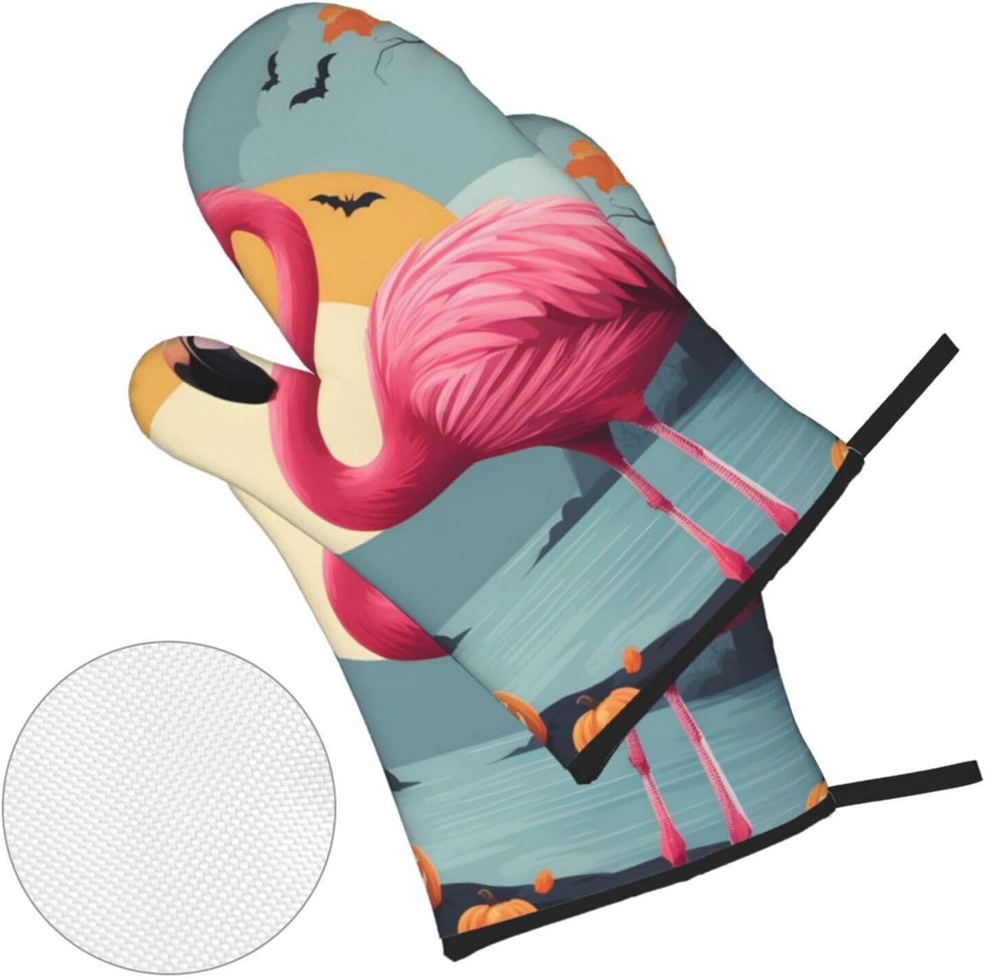 YYHHAOFA Cartoon Halloween Flamingo Oven Mitt Set - 4-Piece Insulated Kitchen Baking Tools