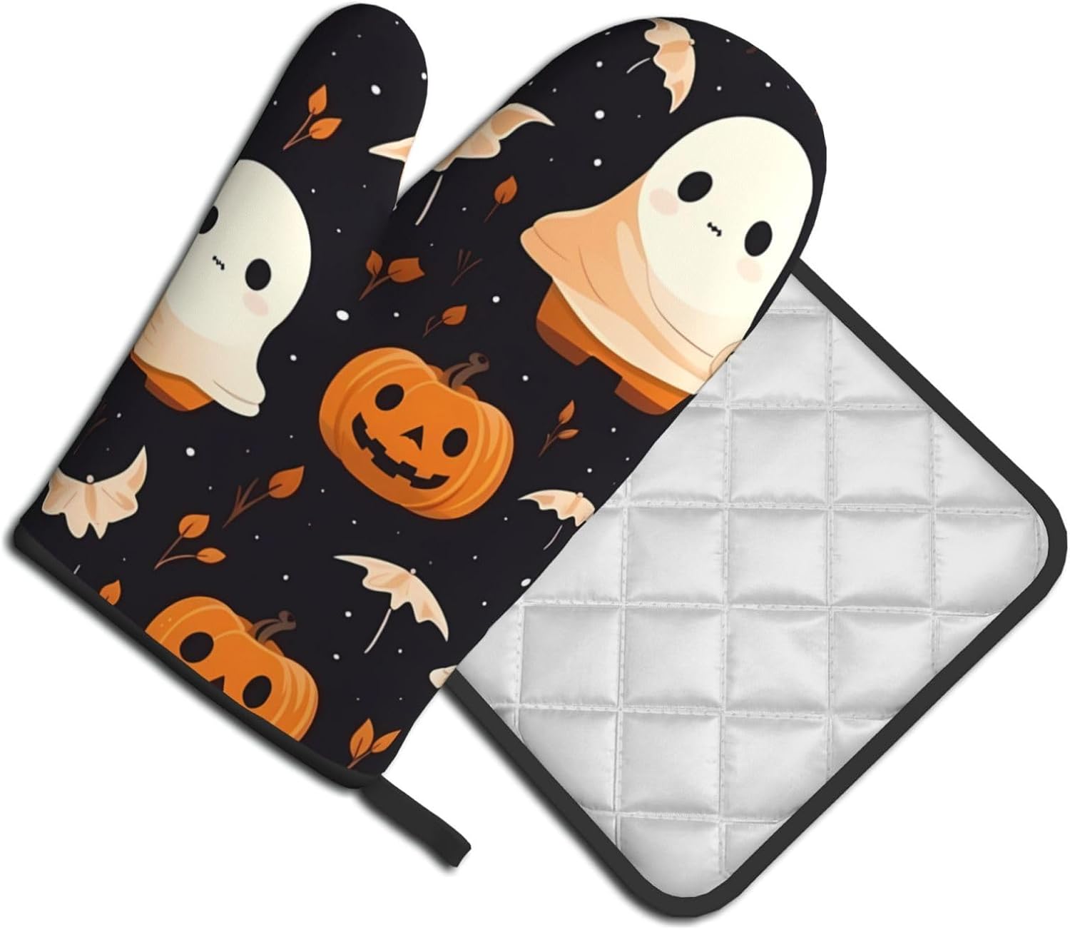 Premium Halloween Oven Mitts and Pot Holders Set for Baking BBQ