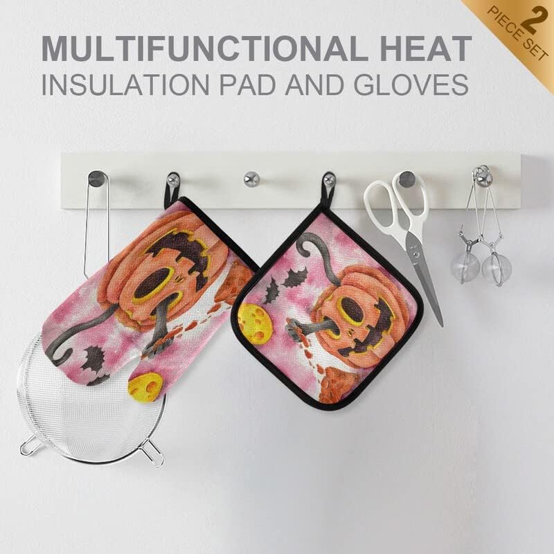 SPOOKYHe Halloween Funny Pumpkins Oven mitts Cat pot Holder SetF Halloween