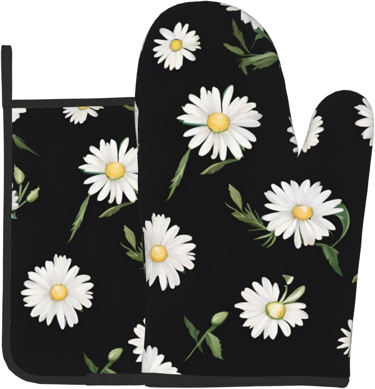 Durable Daisy Printed Oven Mitts Pot Holders Set Heat-Resistant Kitchen Gloves