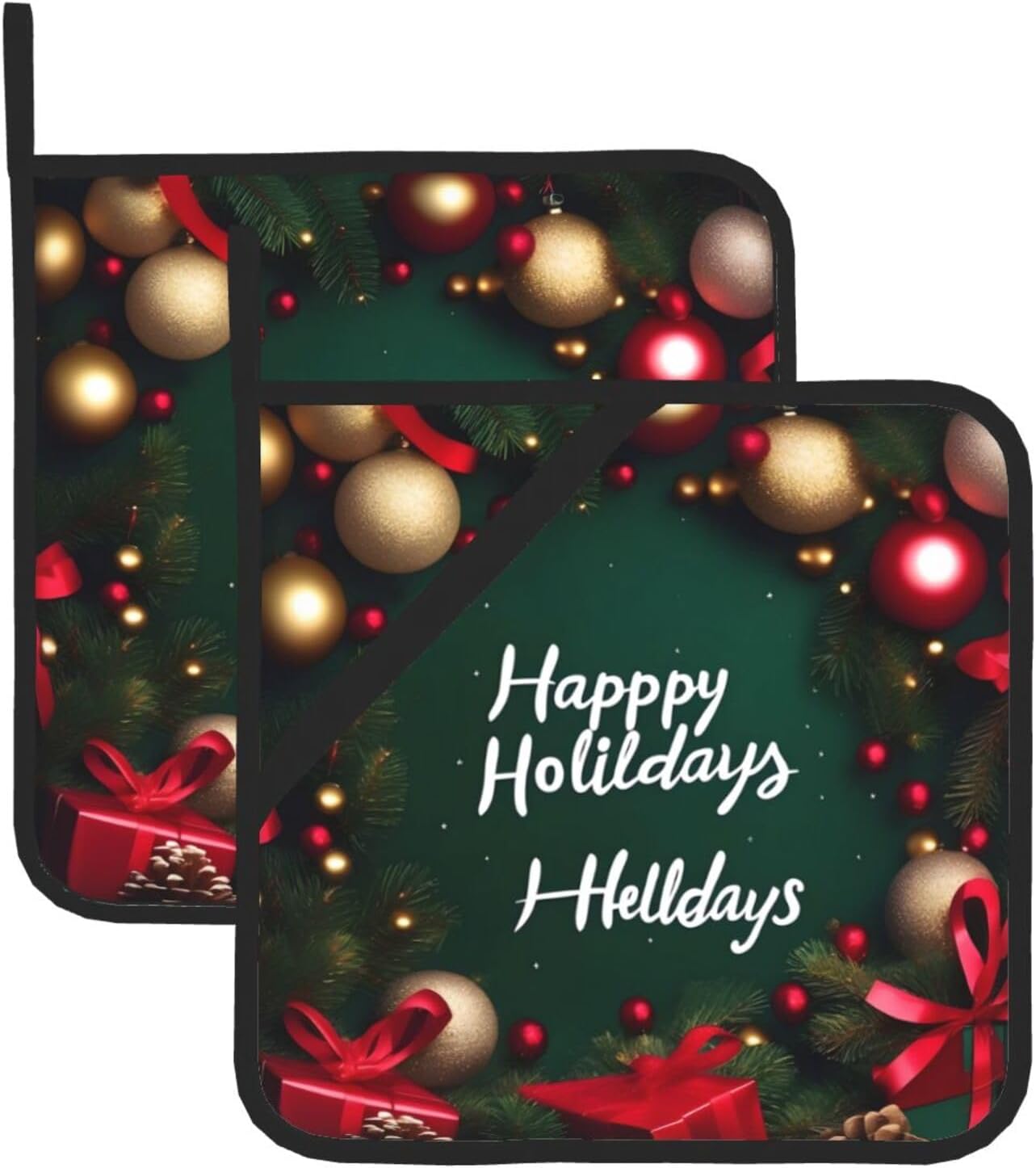 CHRYSM Happy Holidays Potholders 2-Pack Heat Resistant