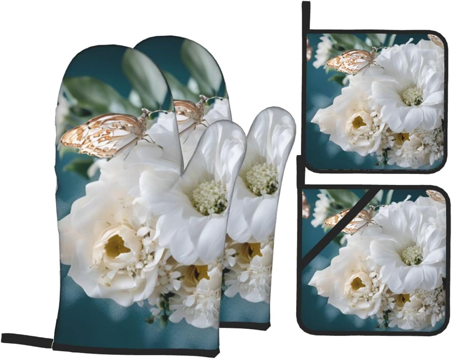 Heat-Resistant Oven Mitt Pot Holder 4-Piece Set