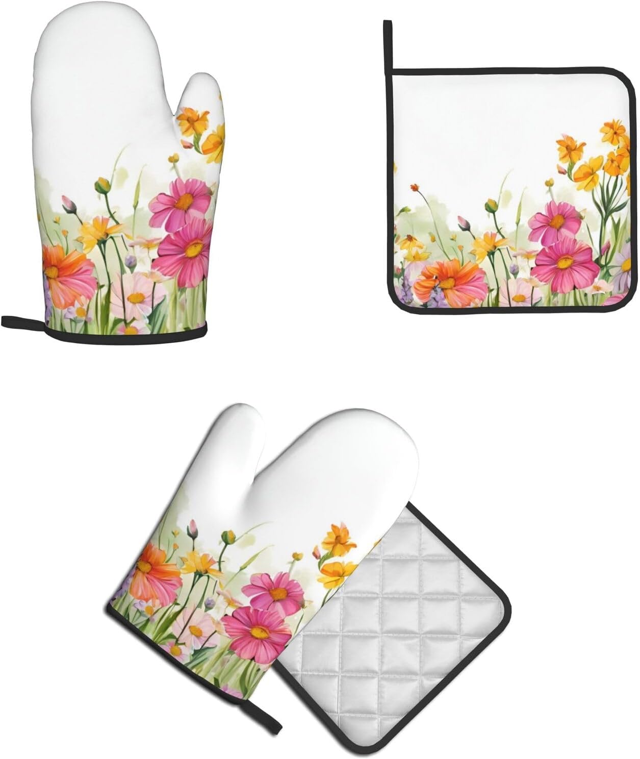 Cooking Casting Covered Quopvn Iris Flower Butterfly Printed Oven Mitt Set