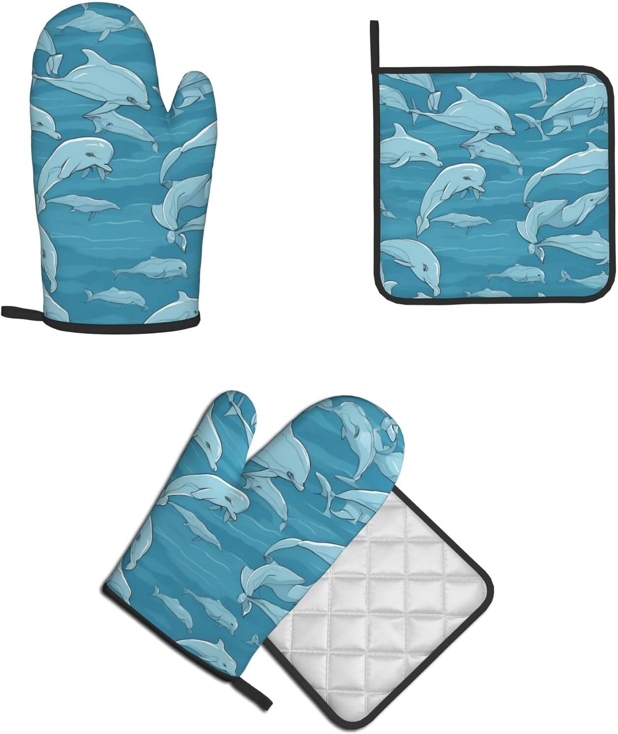Dolphin Printed Oven Mitts Non-Slip Potholders for Kitchen Expert Needs