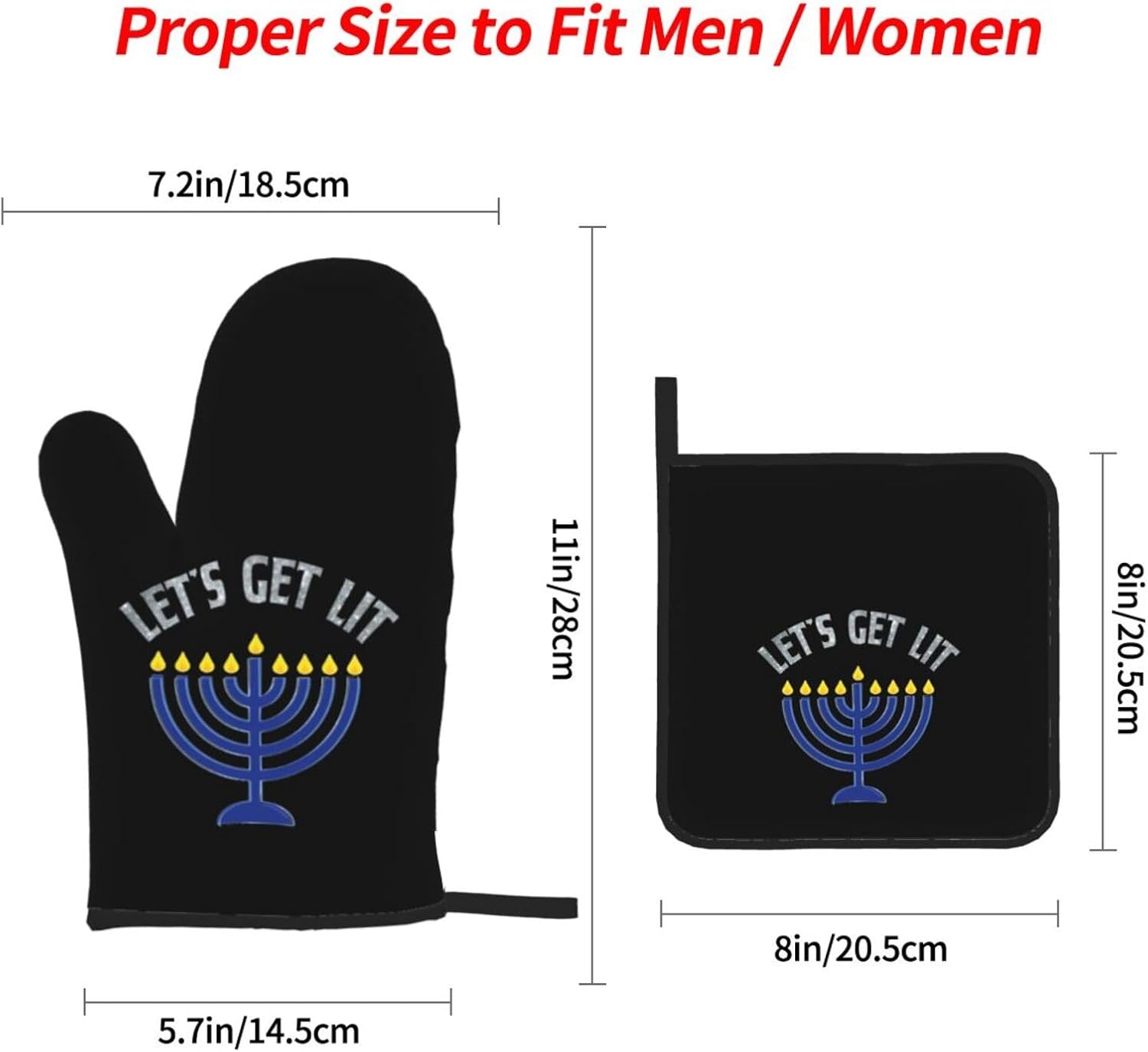 Happy Hanukkah Oven Mitts and Pot Holders 4-Piece Set