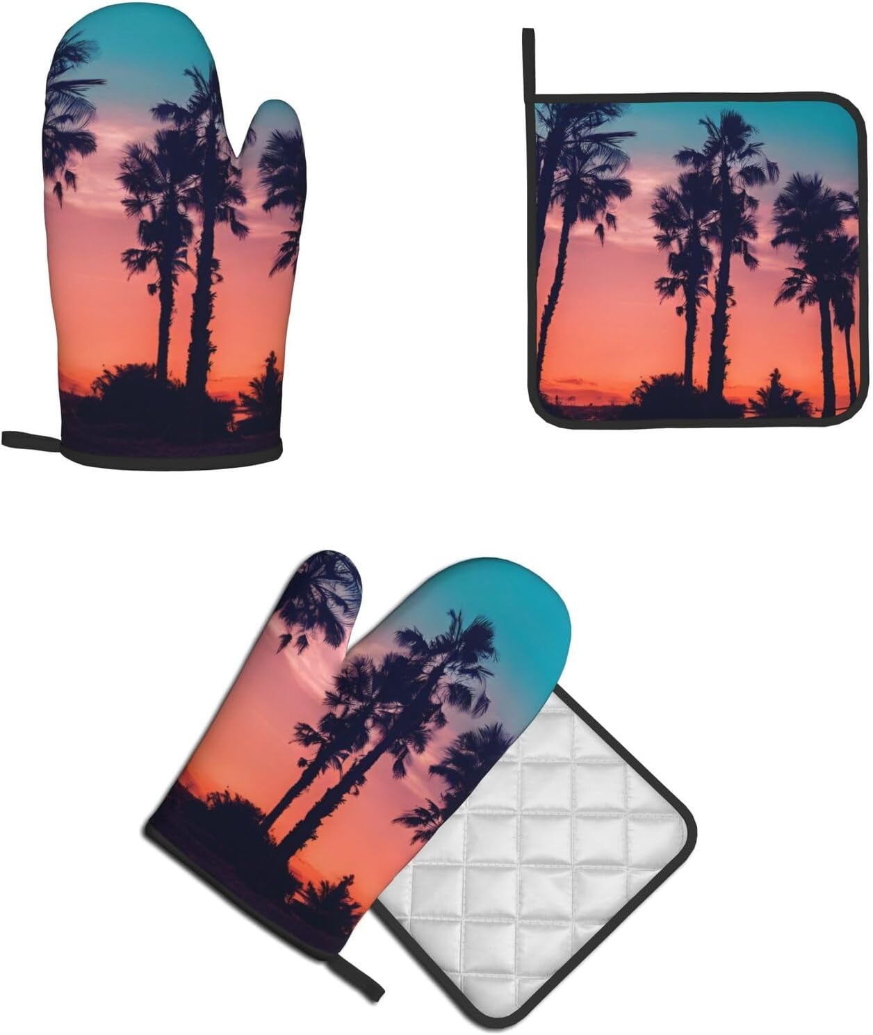 Palm Tree Sunset Oven Mitt and Pot Holder Set