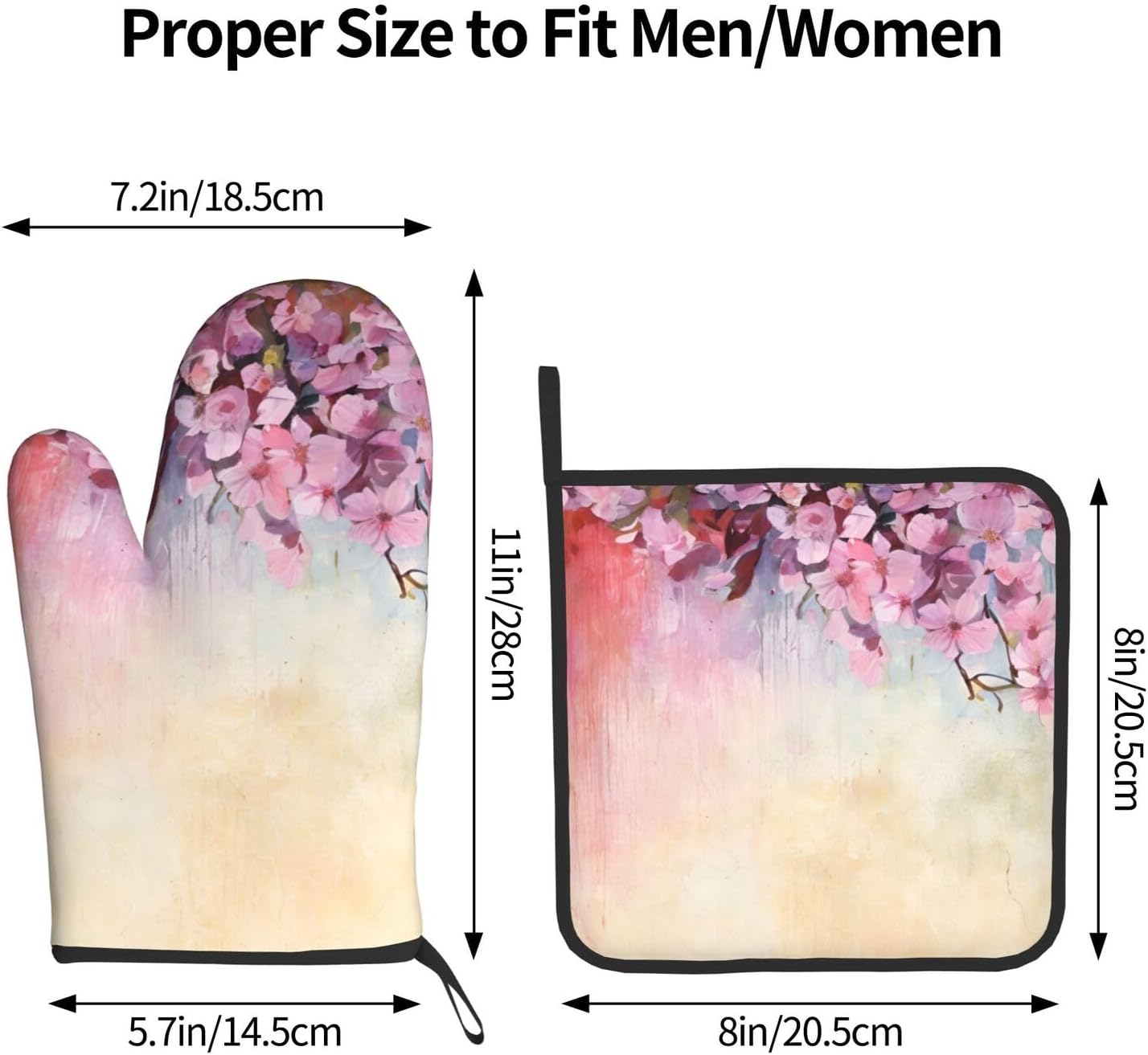 Elegant Oven Mitts Set Cherry-Printed Non-Slip Pots Pans
