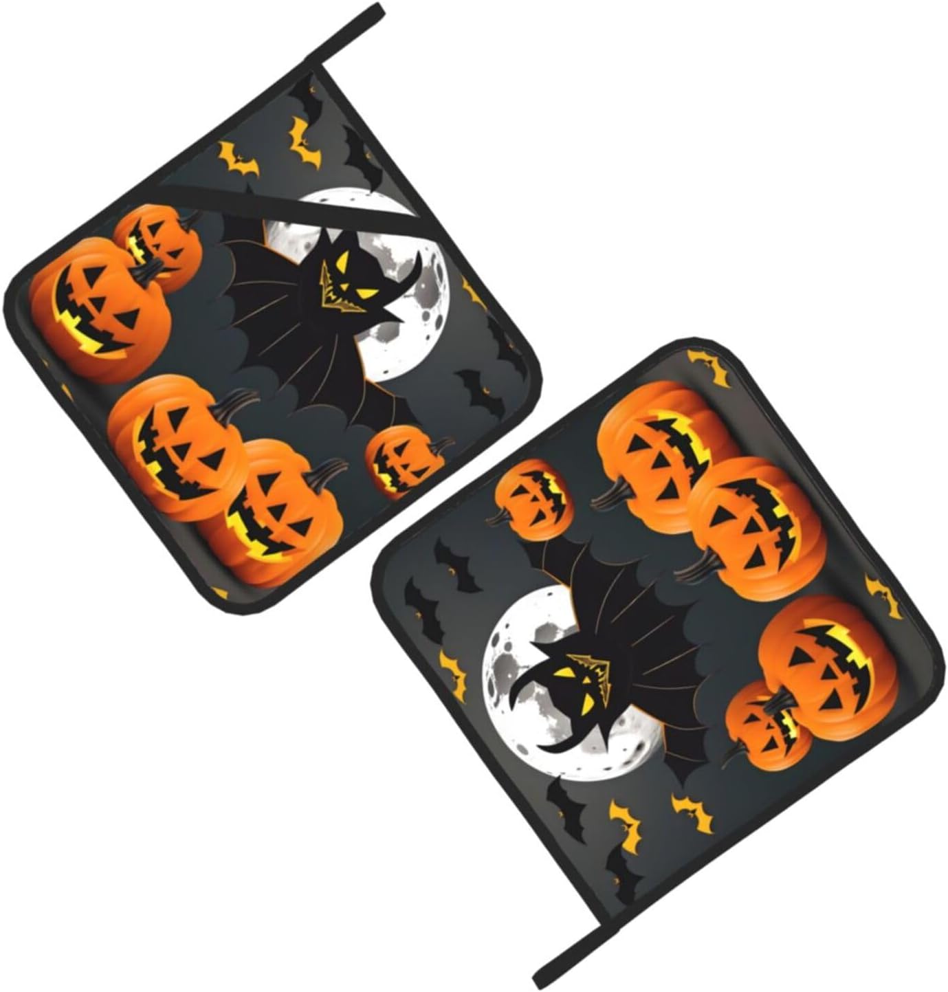 Halloween Moon Bat Pumpkins Non-Slip Heat-Resistant Pot Holder Set