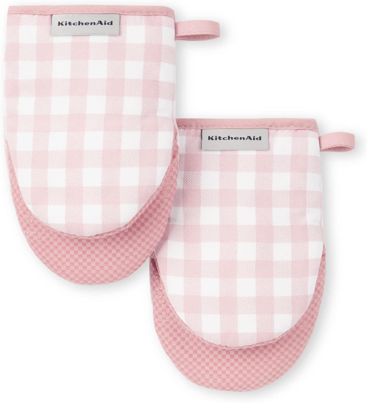 KitchenAid Gingham Mini Oven Mitts 2-Pack Dried Rose 1