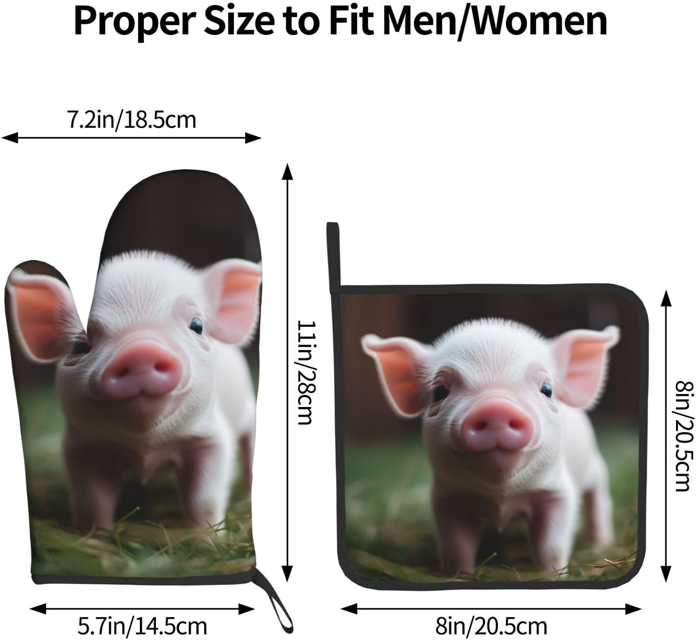 Cute Baby Pig Printed Oven Mitts and Pot Holders 2PCS Set