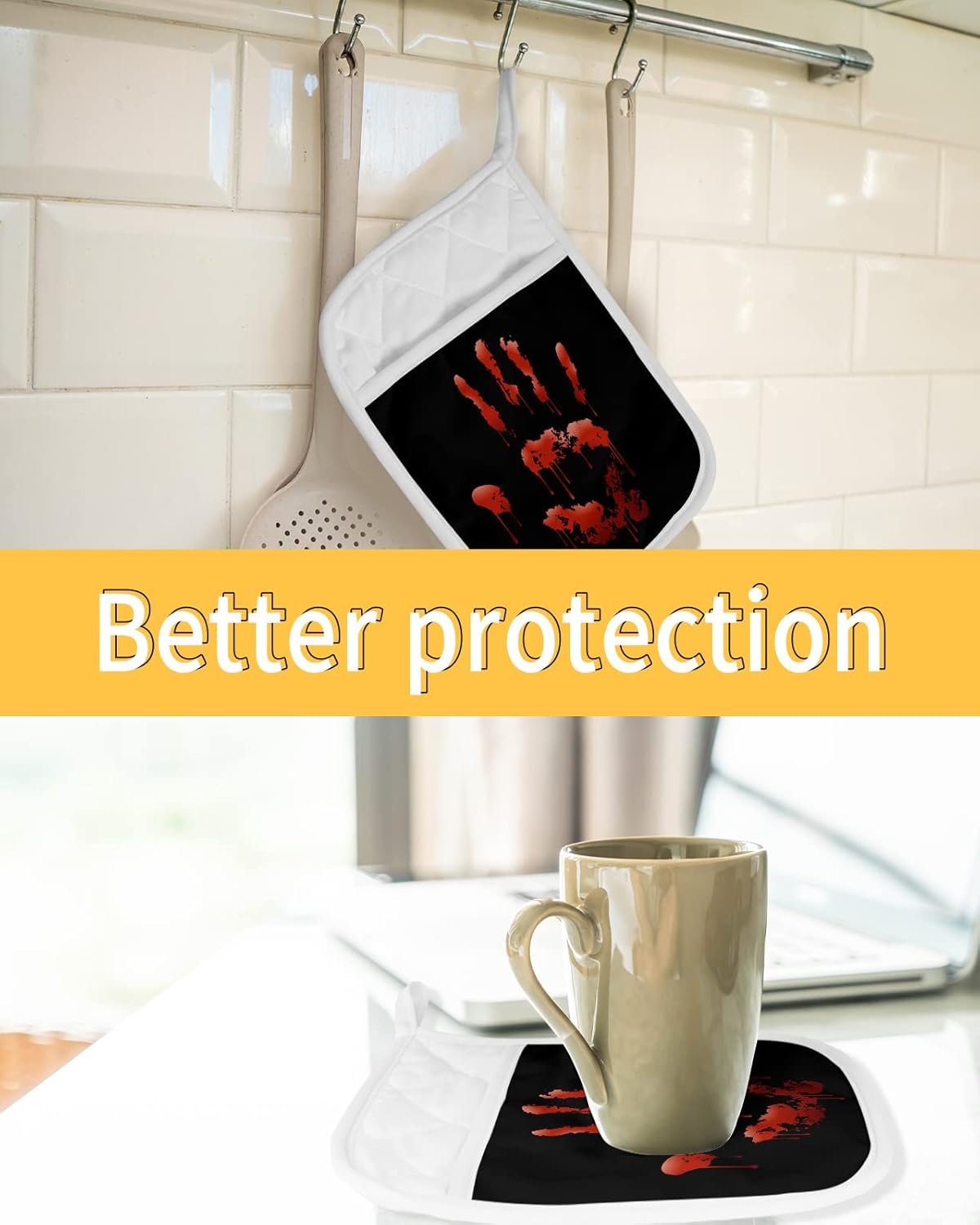 Halloween Blood Handprint 5PCS Pot Holders Set