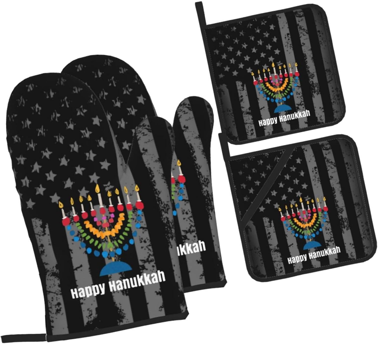 Happy Hanukkah Oven Mitts and Pot Holders Set 4 PCS