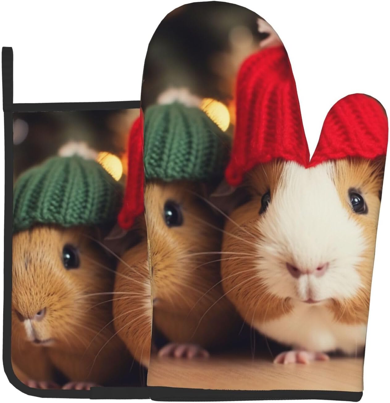 Quopvn Cute Guinea Pigs with Hats Oven Mitts 2-pc Set