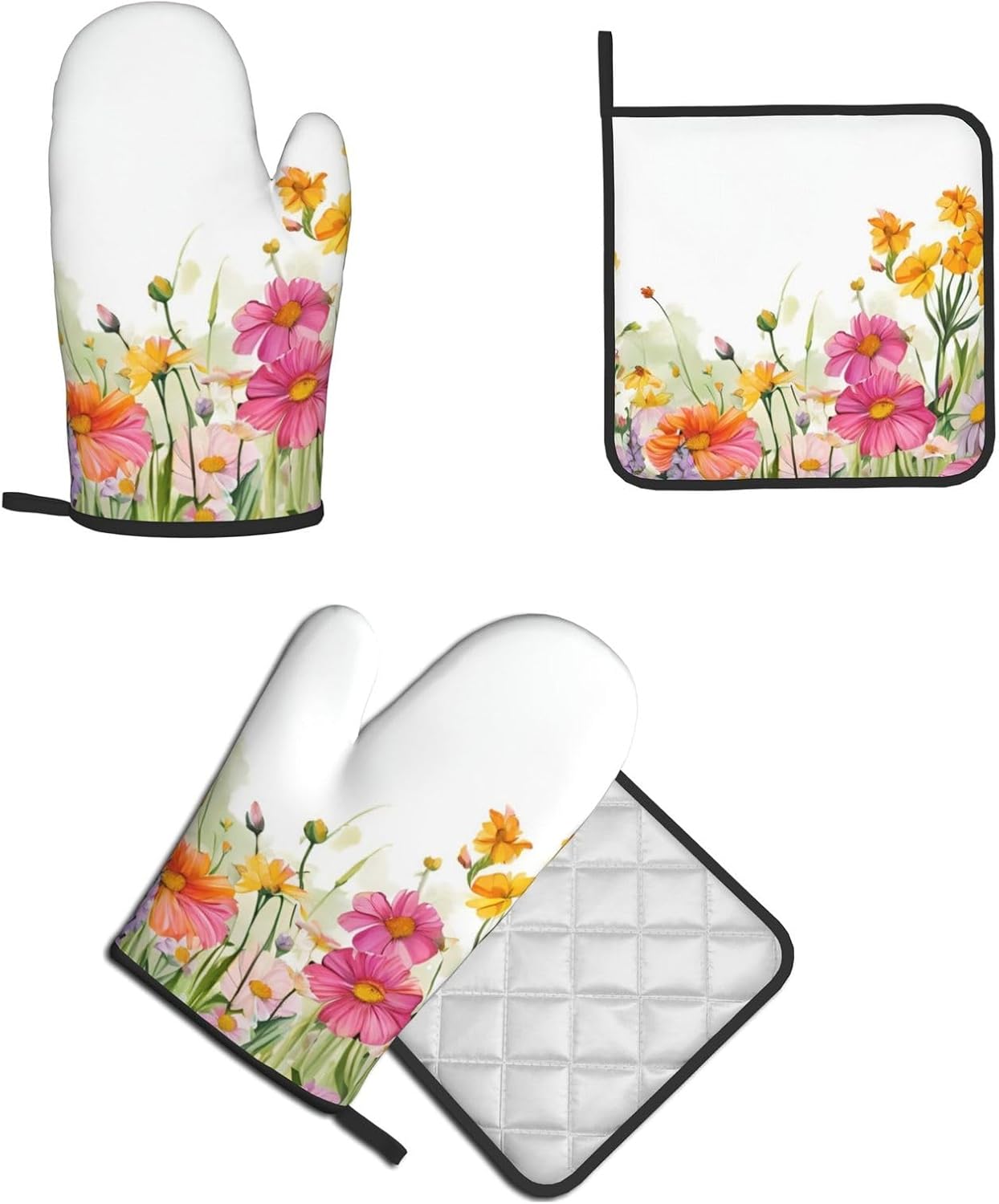 Cooking Casting Covered Quopvn Iris Flower Butterfly Printed Oven Mitt Set