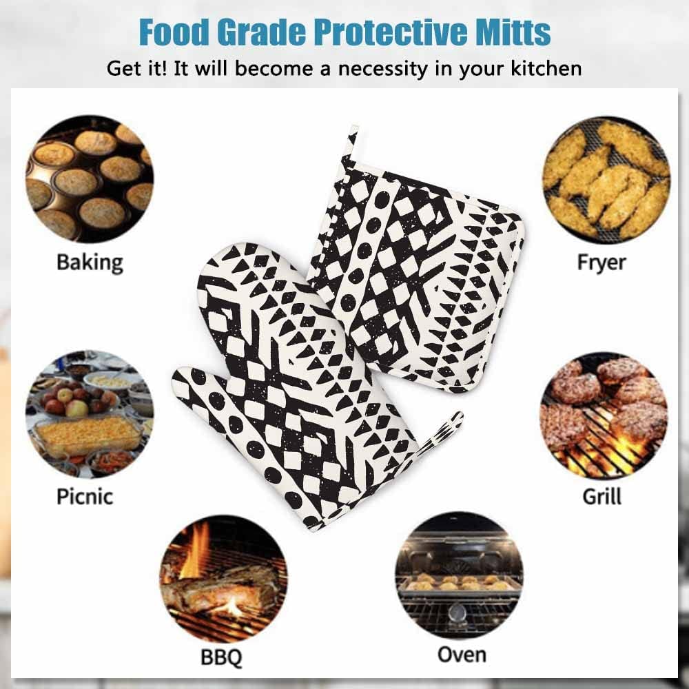 Thick Silicone Heat Resistant Oven Mitts Pot Holders Set with Tribal Design