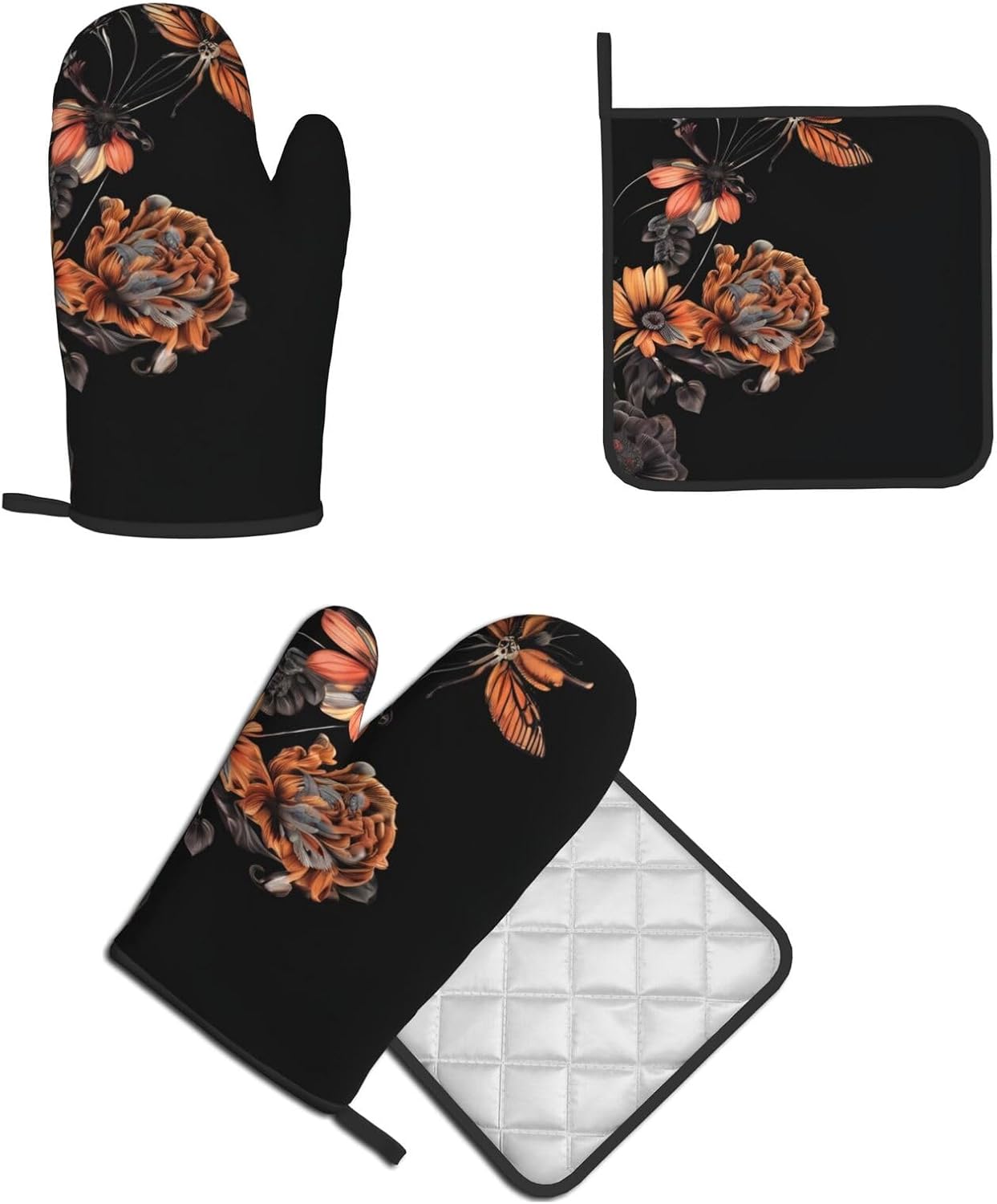 Colorful Butterfly Oven Mitts Pot Holders Set