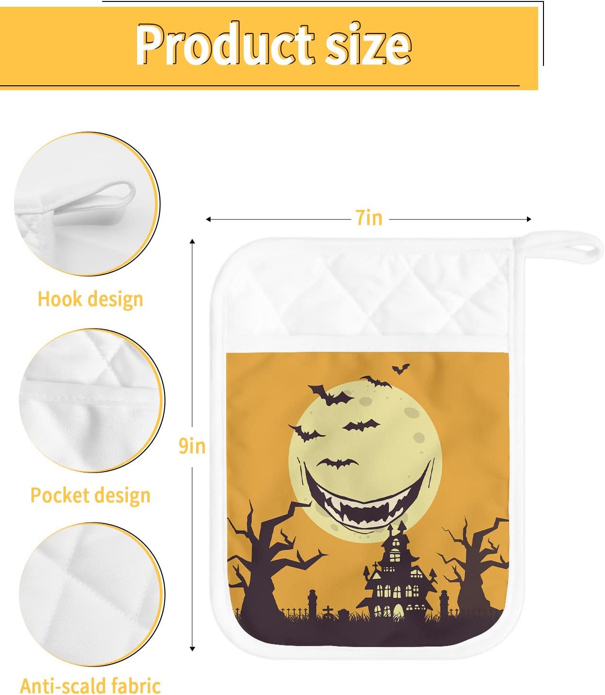 Funny Halloween Moon Potholders Set of 5