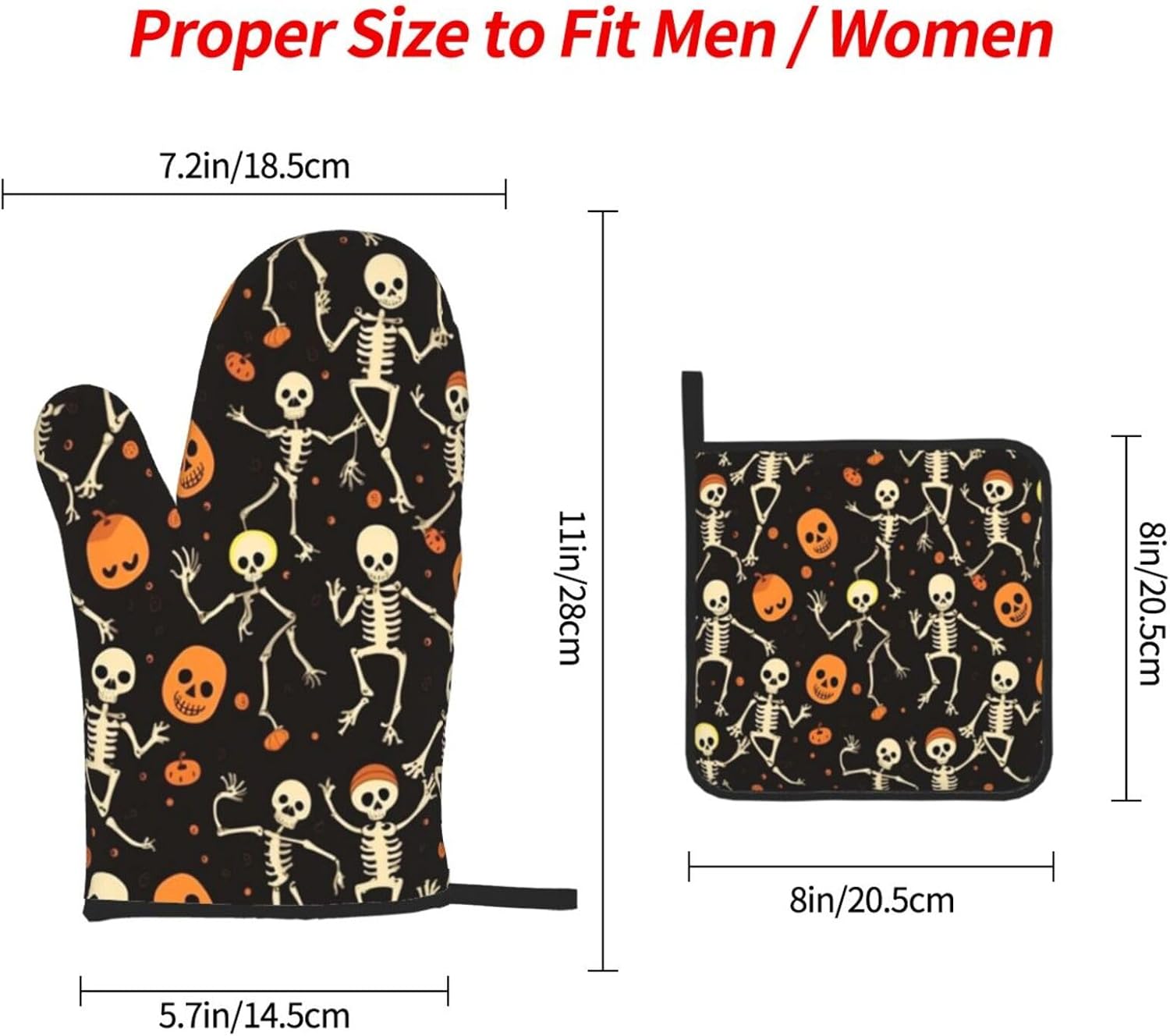 Funny Skull Halloween Oven Mitts Set - Heat-Resistant