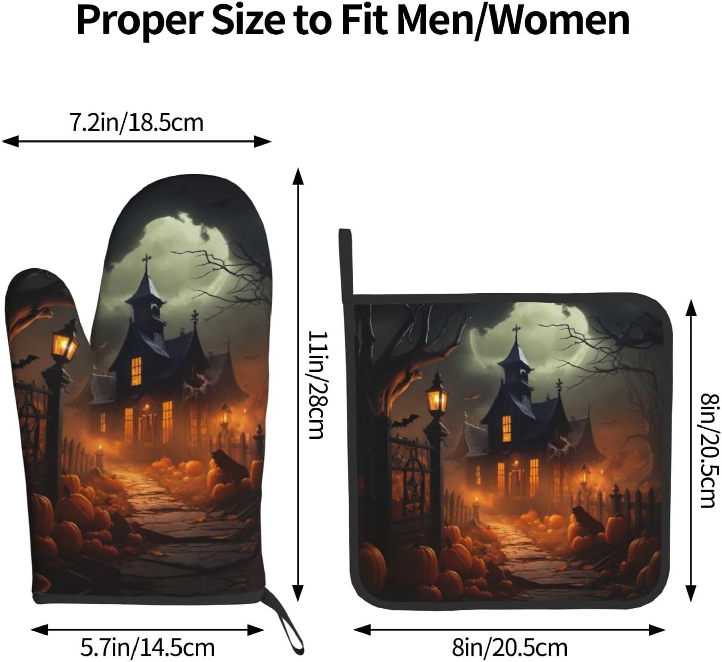 Scary Halloween Oven Mitts Pot Holders Set - Heat-Resistant Cooking Gloves Baking Pots