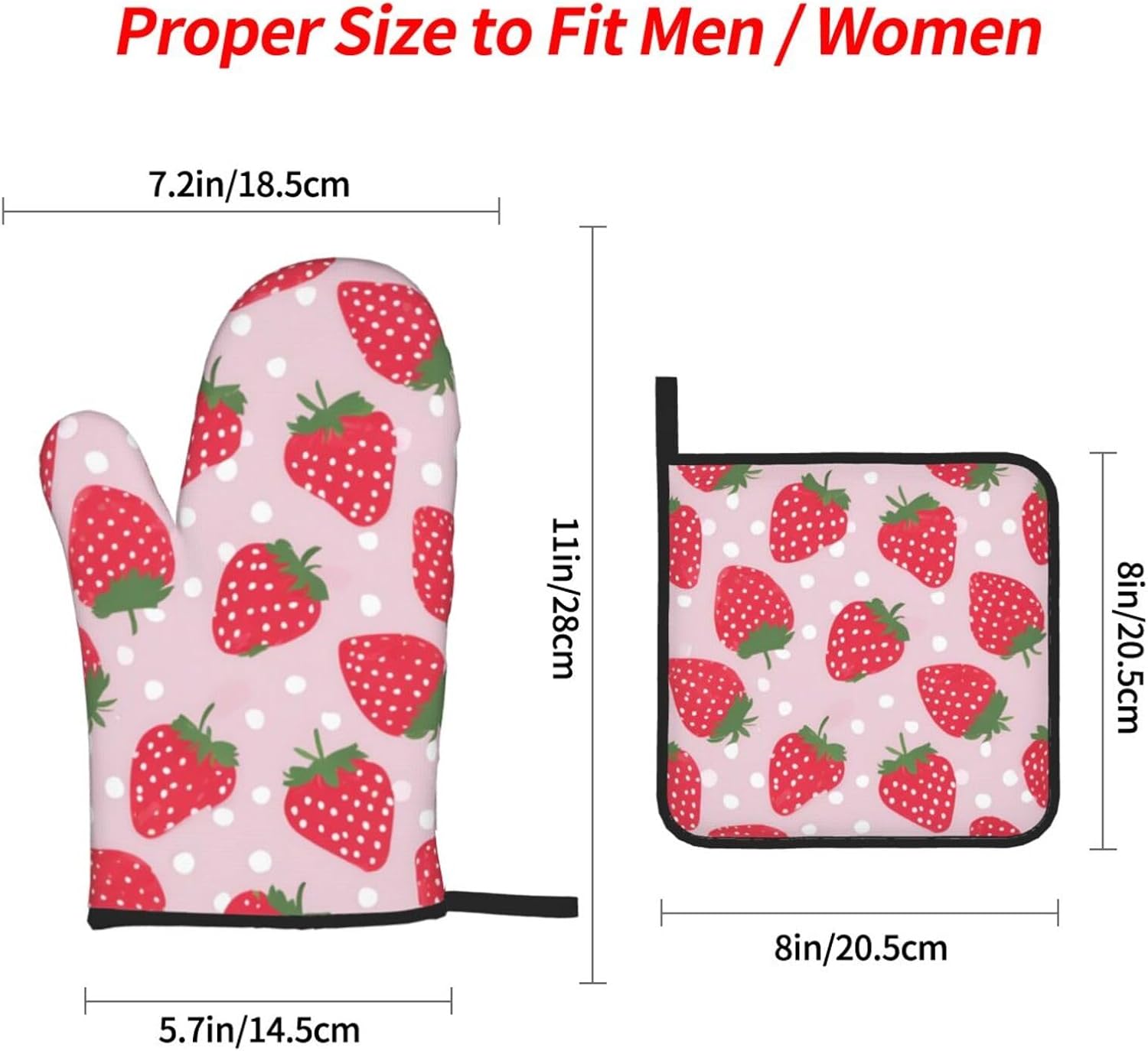 Strawberry-Printed Oven Mitts Pot Holders Set