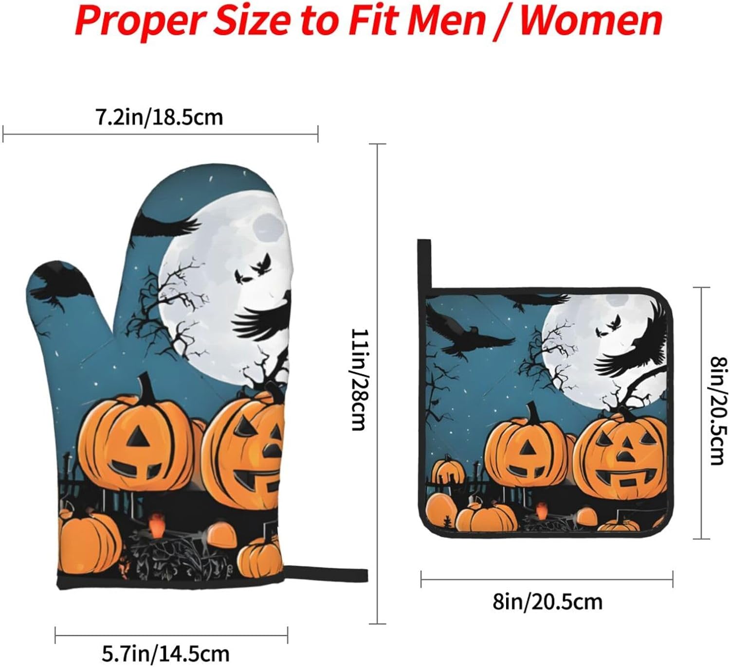 4-Piece Halloween Pumpkin Oven Mitts and Pot Holders Set