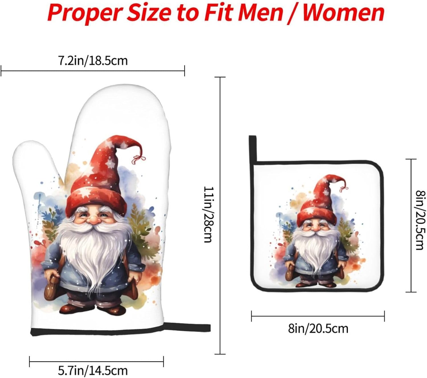 Watercolor Christmas Gnomes Oven Mitts Set of 3