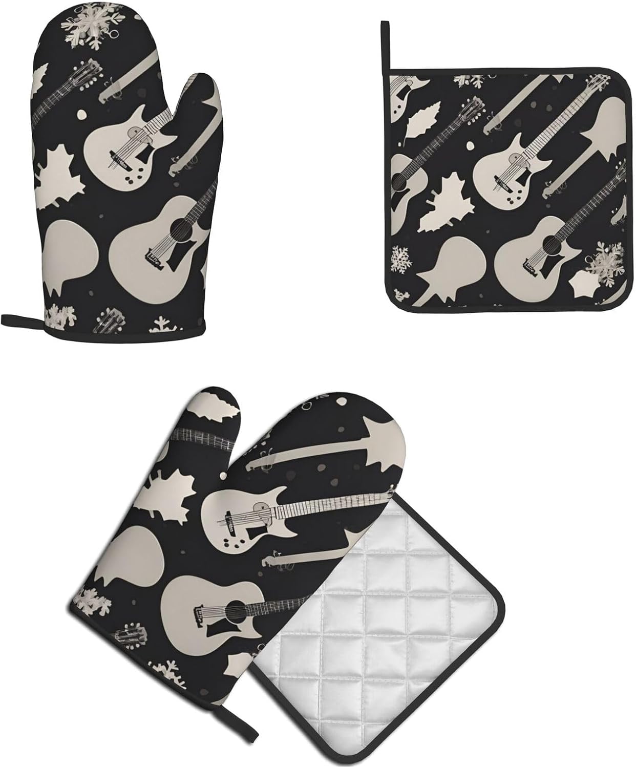 Guitar Pattern Oven Mitts Pot Holders 2-Piece Set