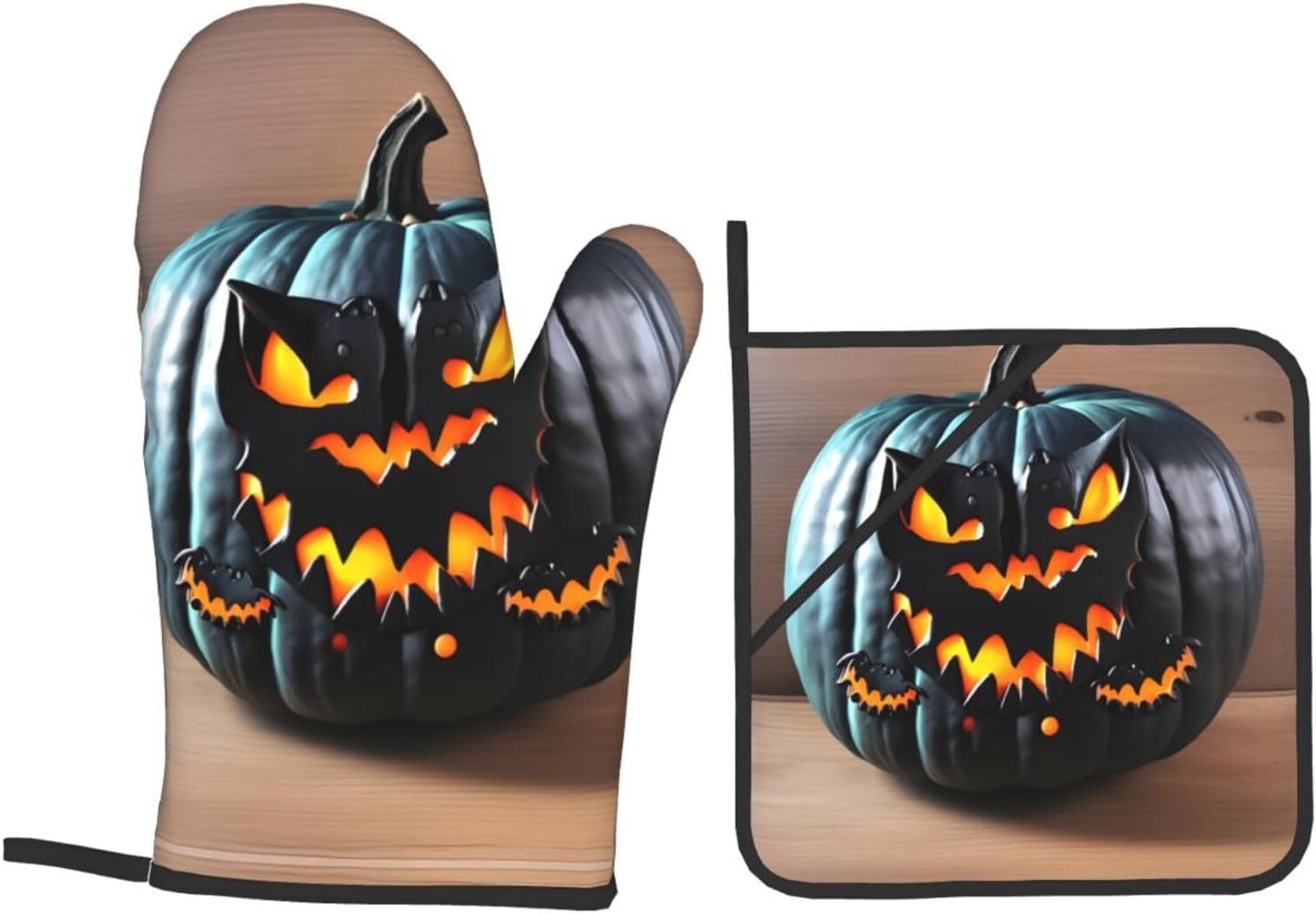 Halloween Bat Pumpkin Oven mitts and DUPI pot holders durability cooking set