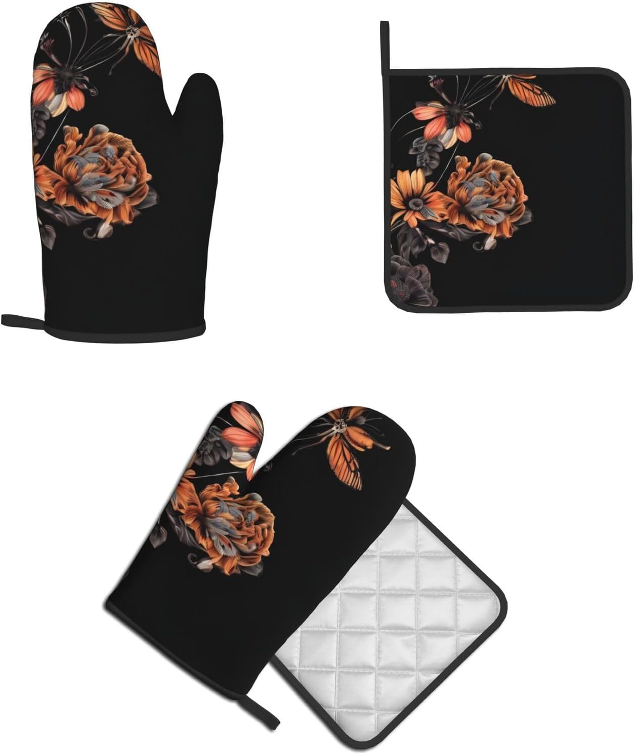 Colorful Butterfly Oven Mitts Pot Holders Set