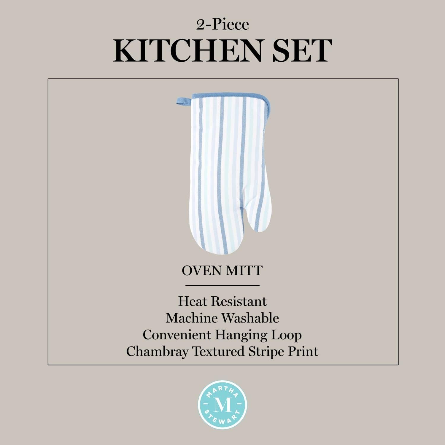 Martha Stewart Daisy Stripe Oven Mitt Set Heat-Resistant Comfortable