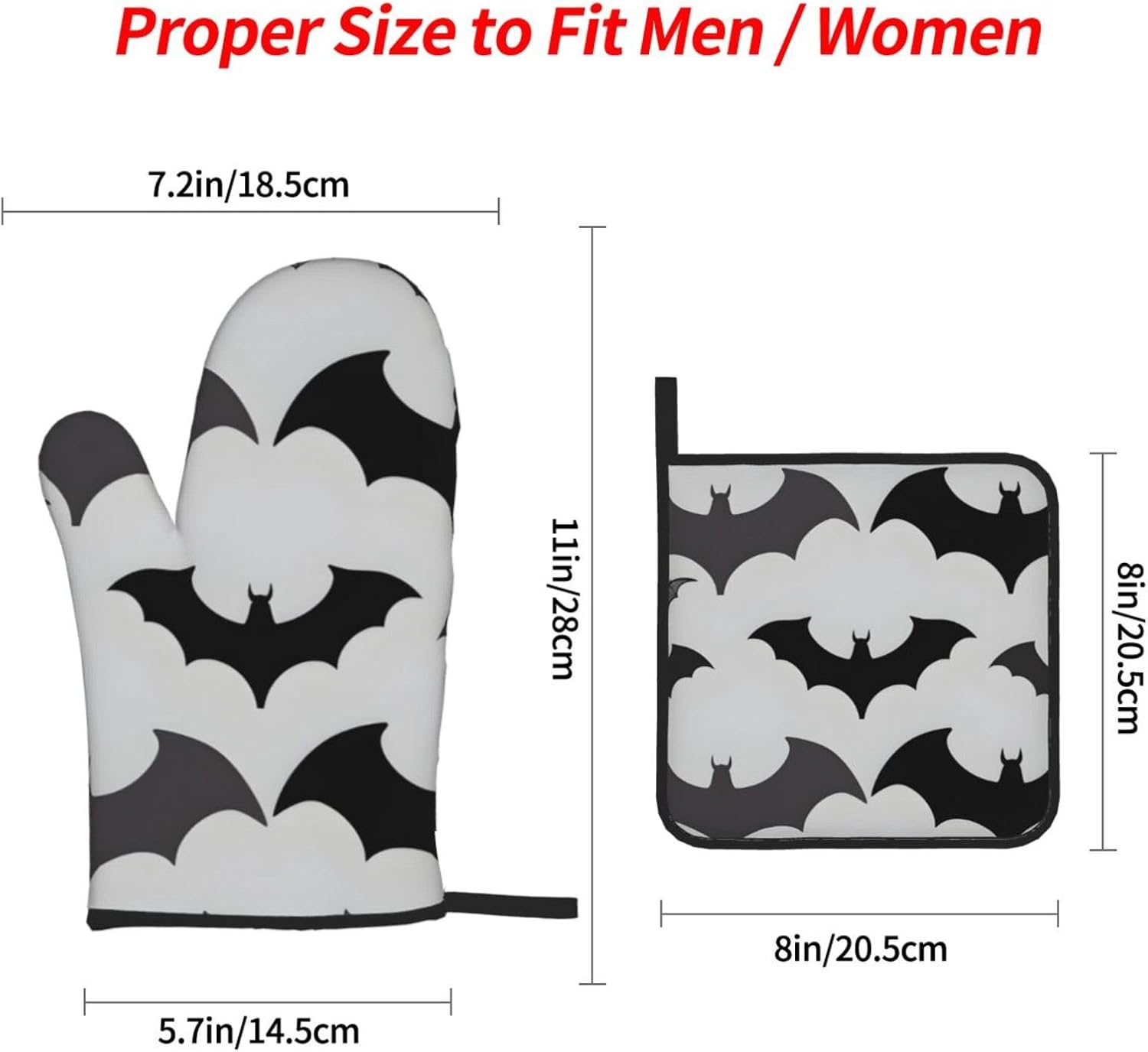 Halloween Oven Mitts Set of 4 - Waterproof Heat-Resistant Grey Prints