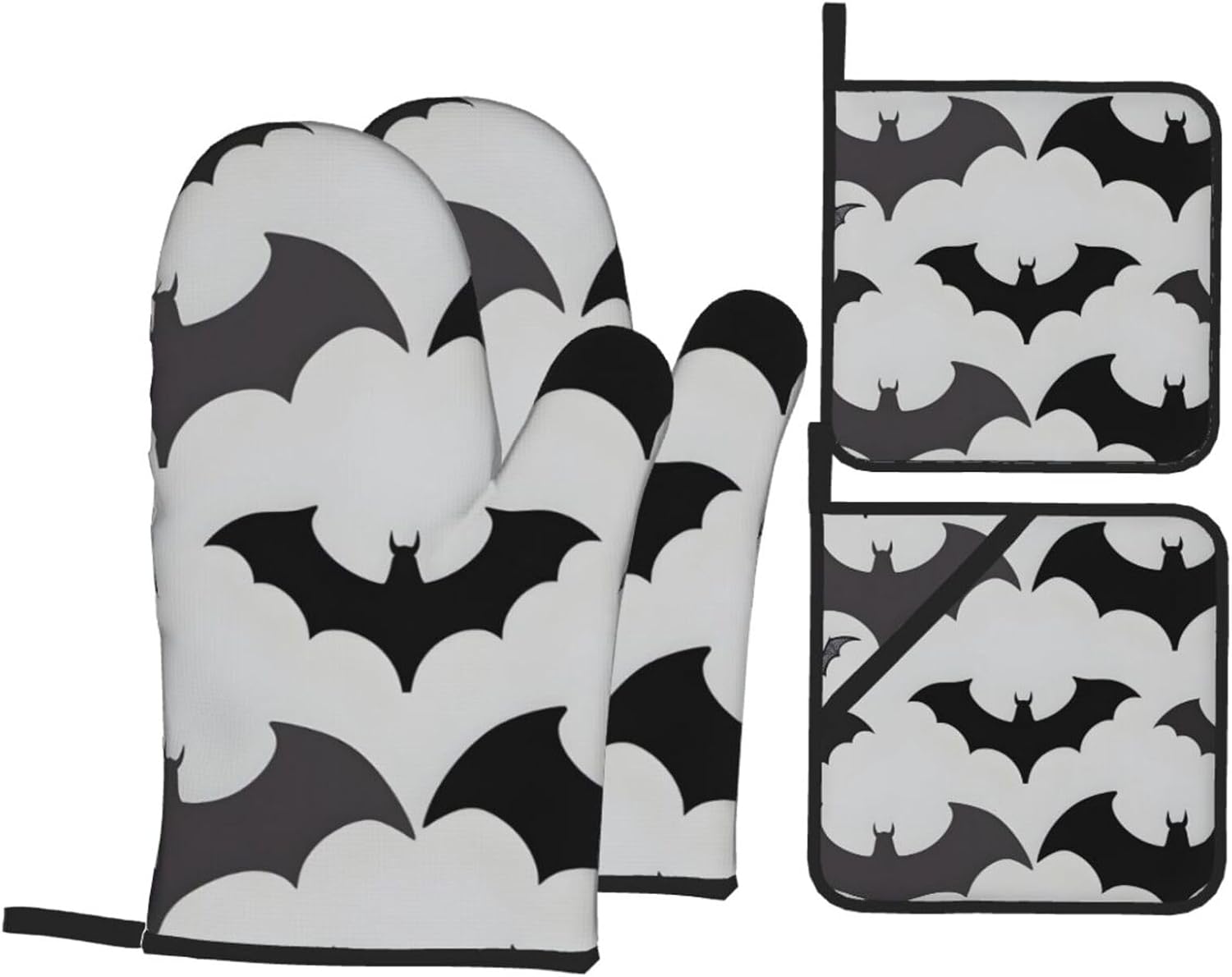Halloween Oven Mitts Set of 4 - Waterproof Heat-Resistant Grey Prints