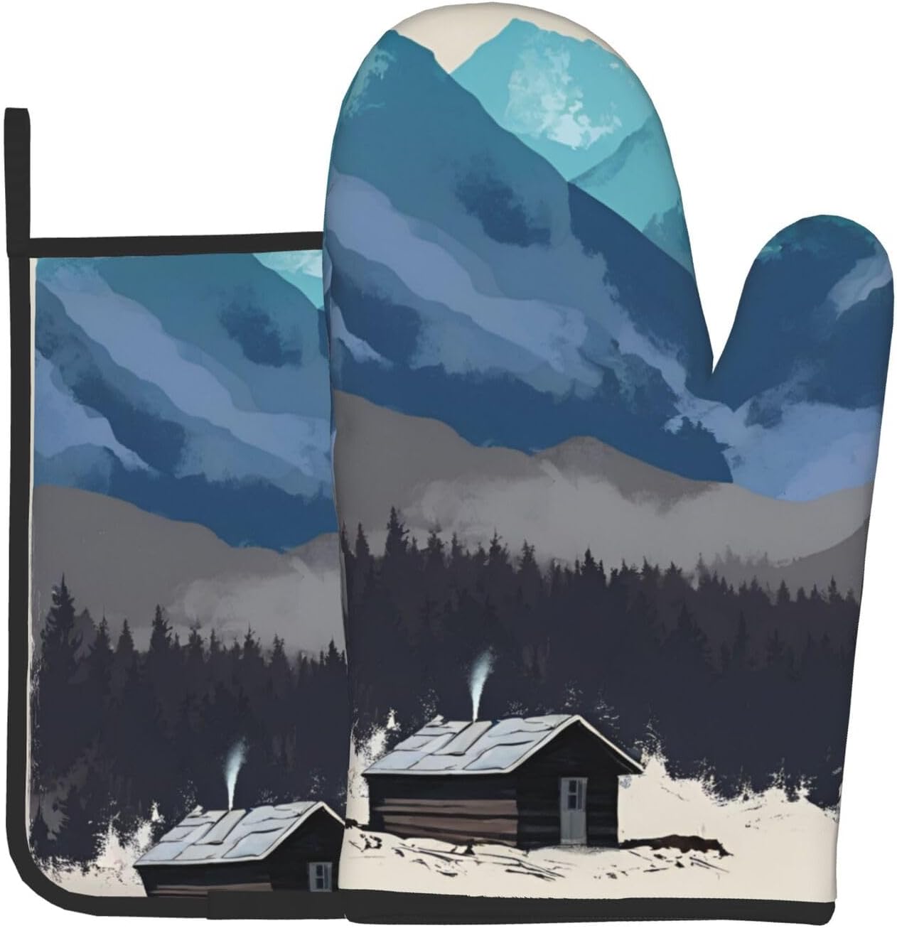Red Fox Rustic Cabin Printed Oven Mitts and Pot Holders 2pcs Set