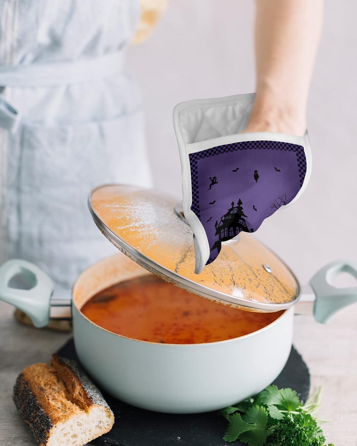 Haunted House Purple Pot Holders with Pocket for Kitchen