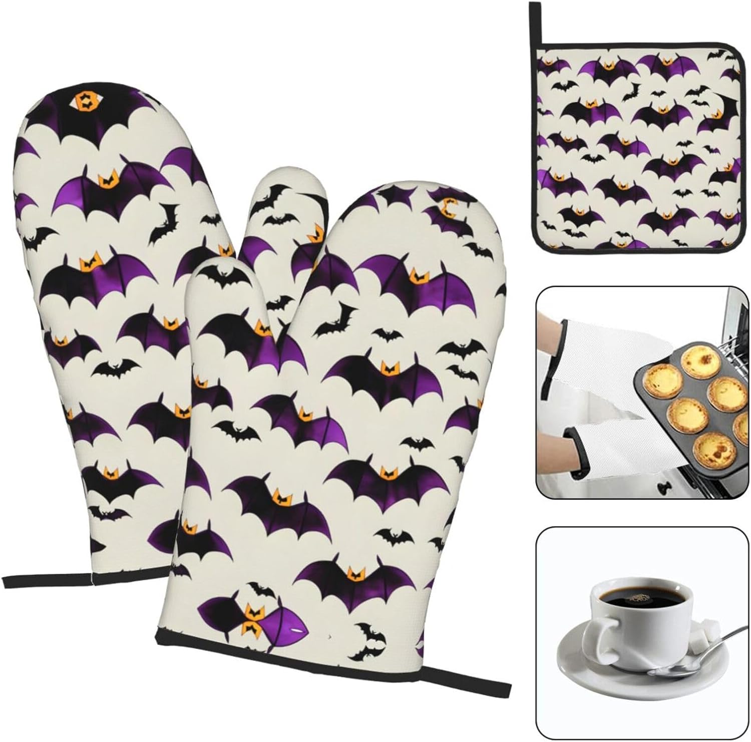 Halloween Flying Bat Oven Mitts And Pot Holders