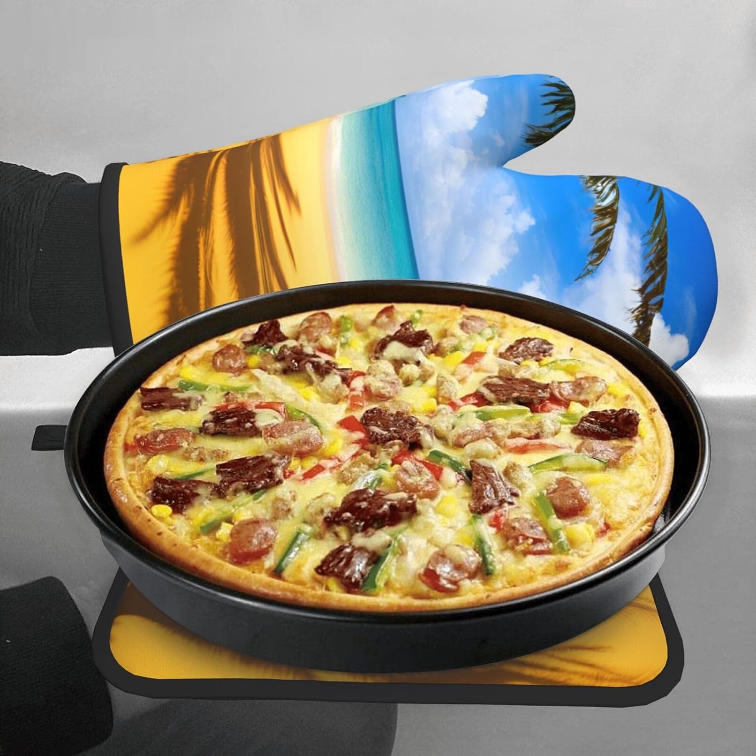 Sunset Palm Printed Oven Mitts and Pot Holders 2pcs Set