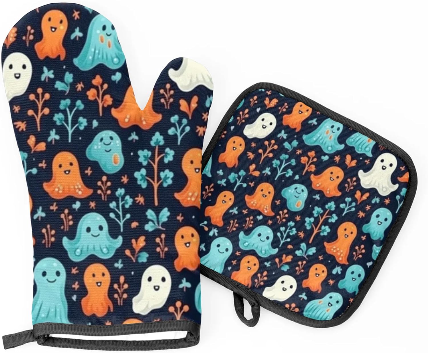 Cute Halloween Ghost Oven Mitts and Pot Holders Set of 2