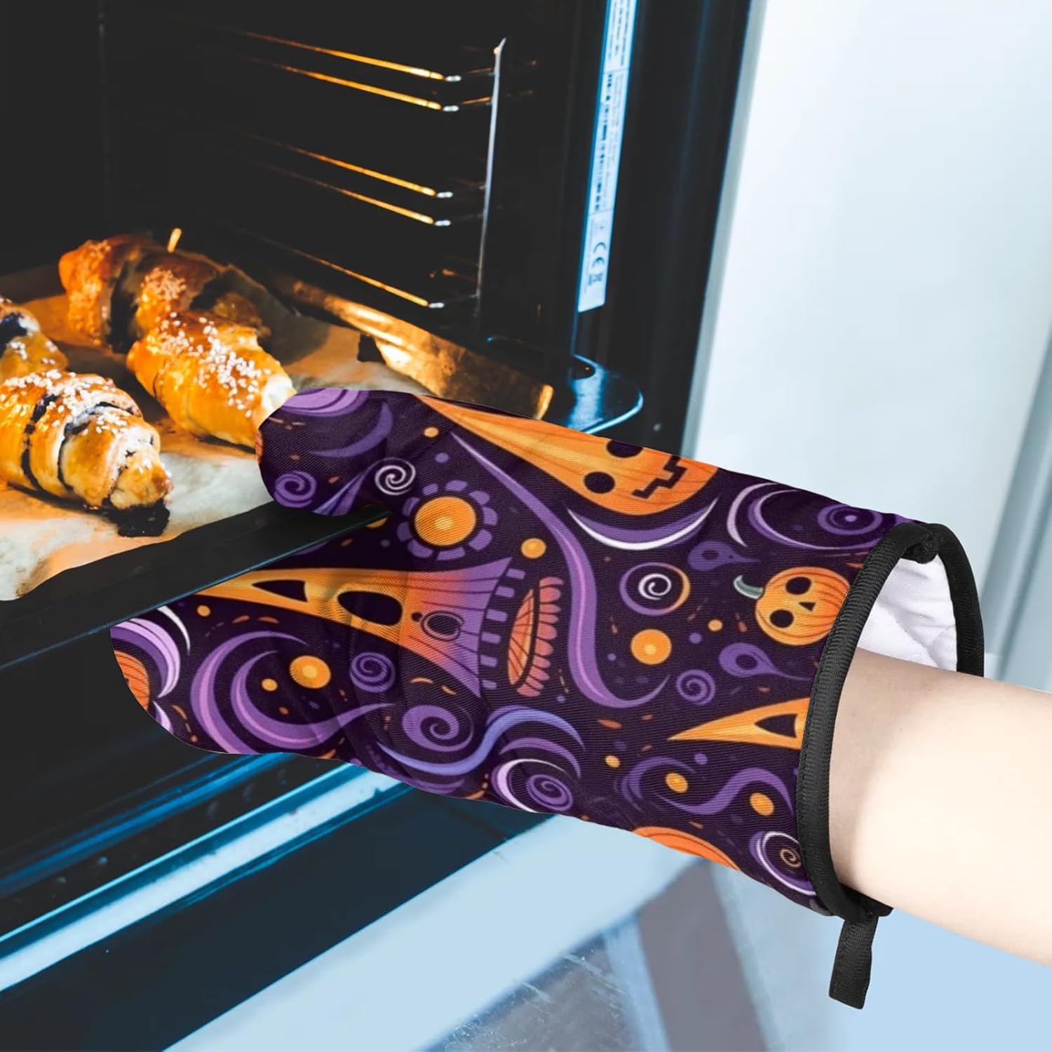 Halloween Pattern Oven Mitts Pot Holders Set for Baking BBQ