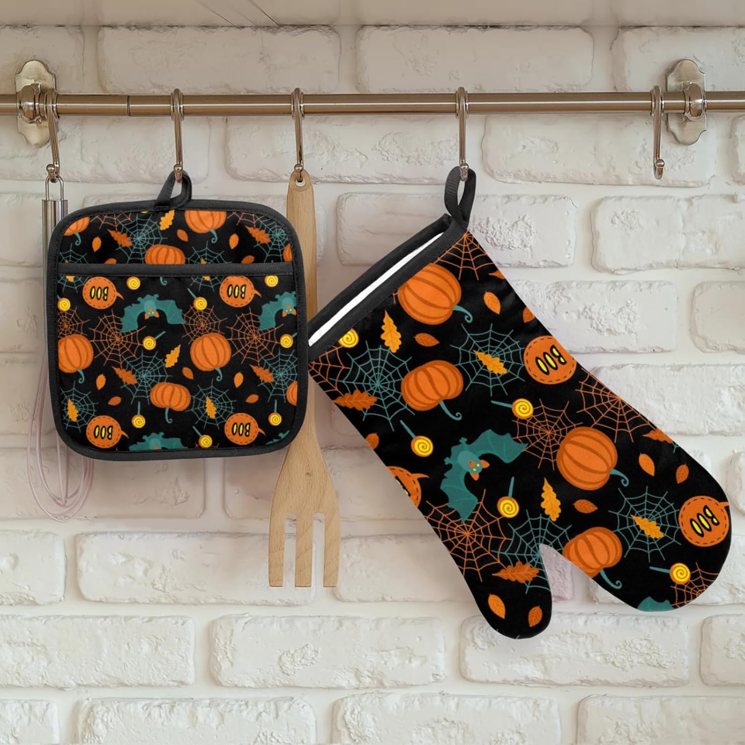 Kawaii Halloween Bat Pumpkin Oven Mitts Set of 2