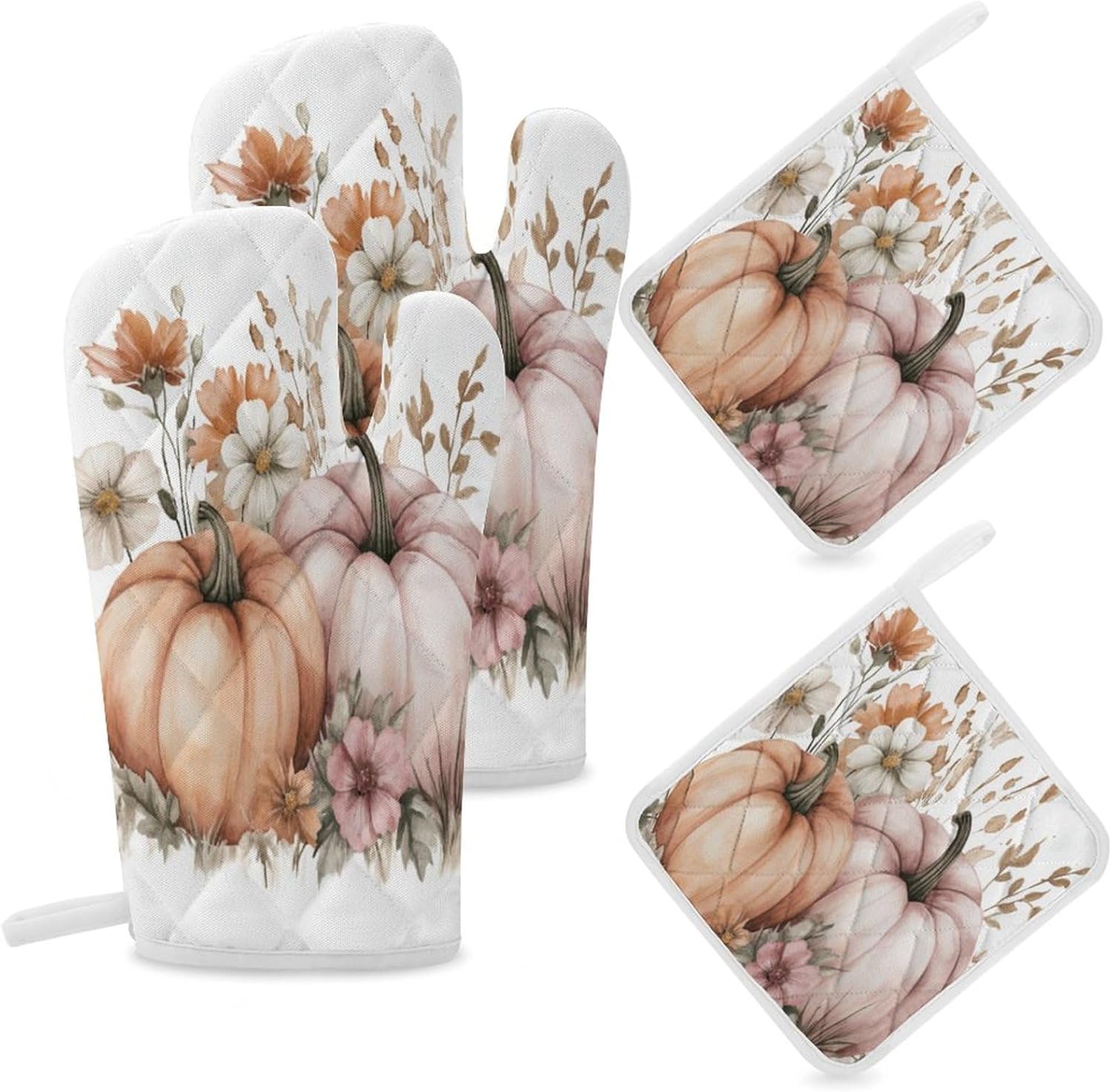 Pumpkin Flower Boho Fall Oven Mitts for Kitchen