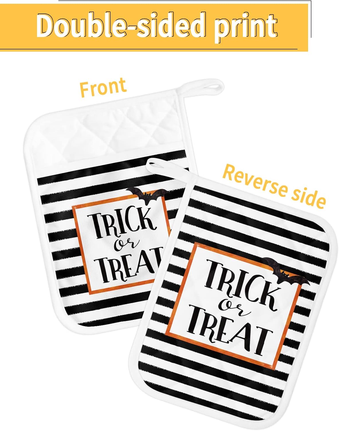 Spooktacular Halloween Bats Pot Holder Set with Pocket for Oven Mitts