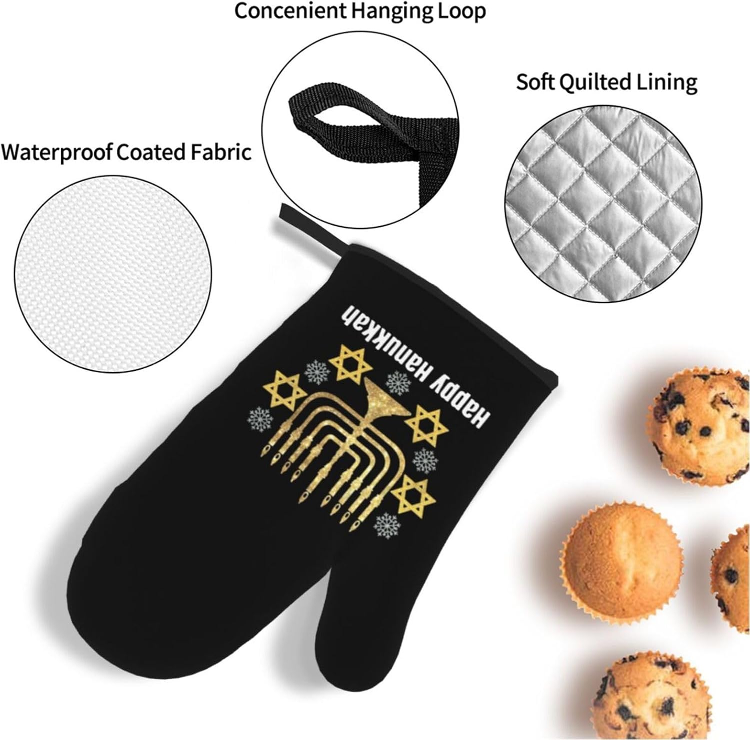 RqwaaedHappy Hanukkah Oven Mitts Set Heat-Resistant-Premium Oven Mitts