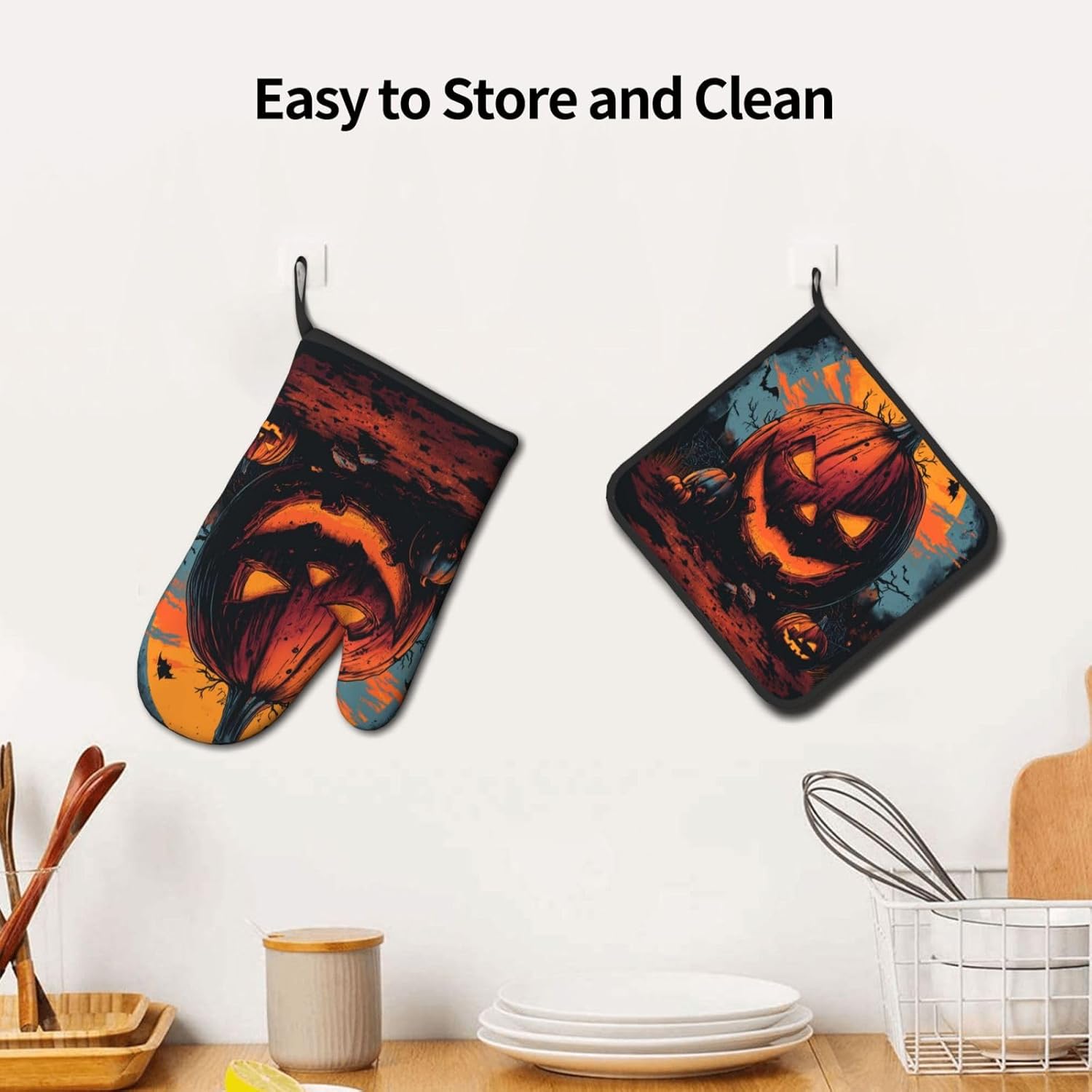 Gjieliness Halloween Pumpkin Oven Mitts and Potholders Set 1