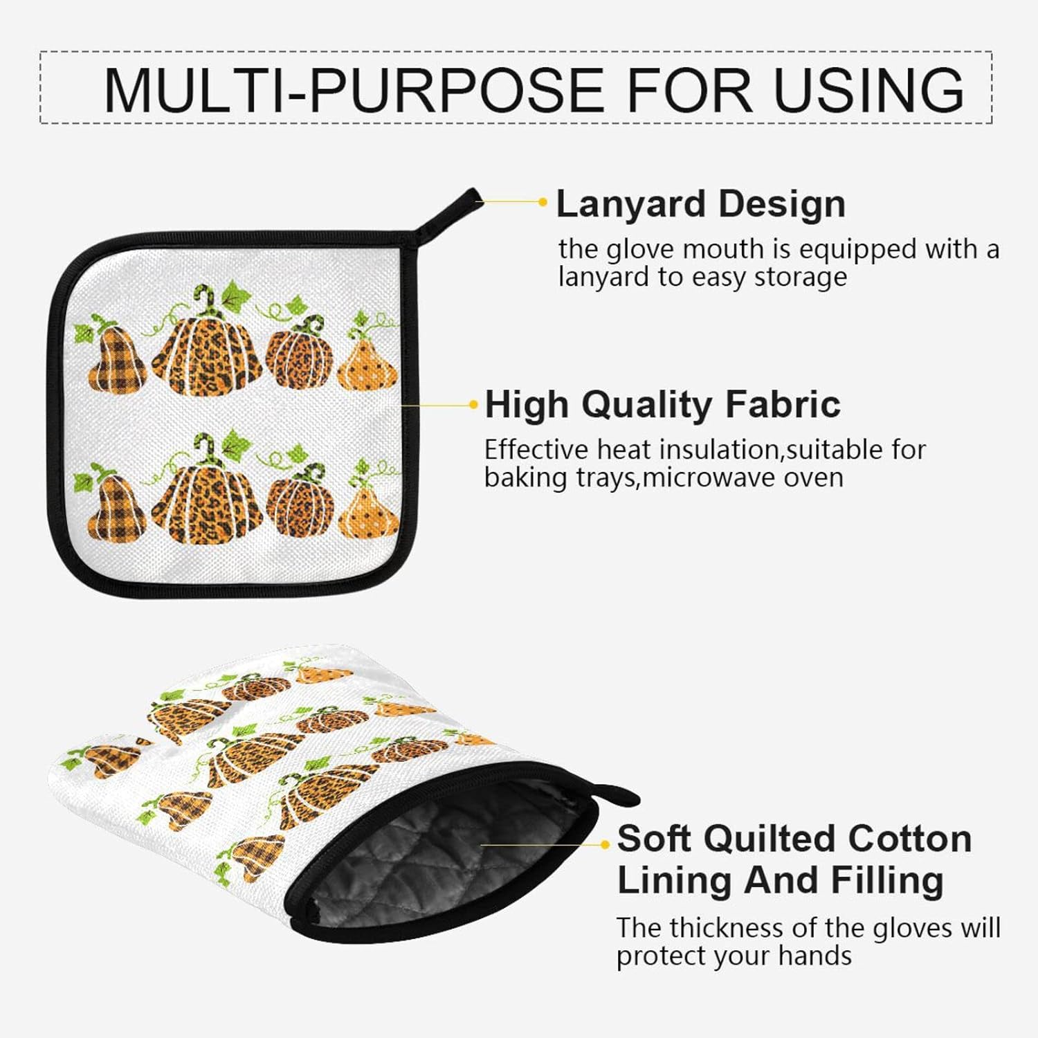 Lhammer Halloween Oven Mitt Set Heat Resistant Pigeon Plaid Pumpkins