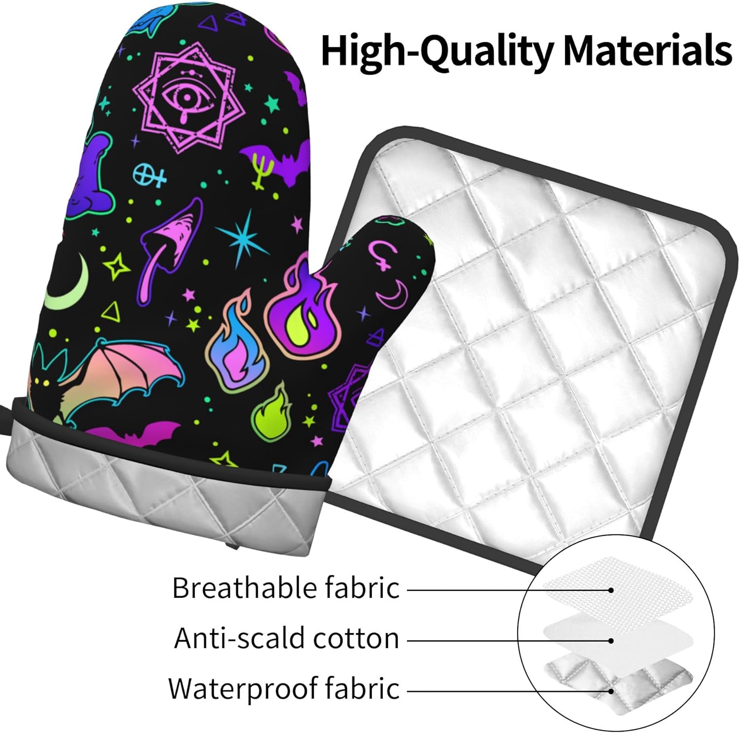 Fashionable High-Quality Halloween Goth Witchy Oven Mitts and Potholders